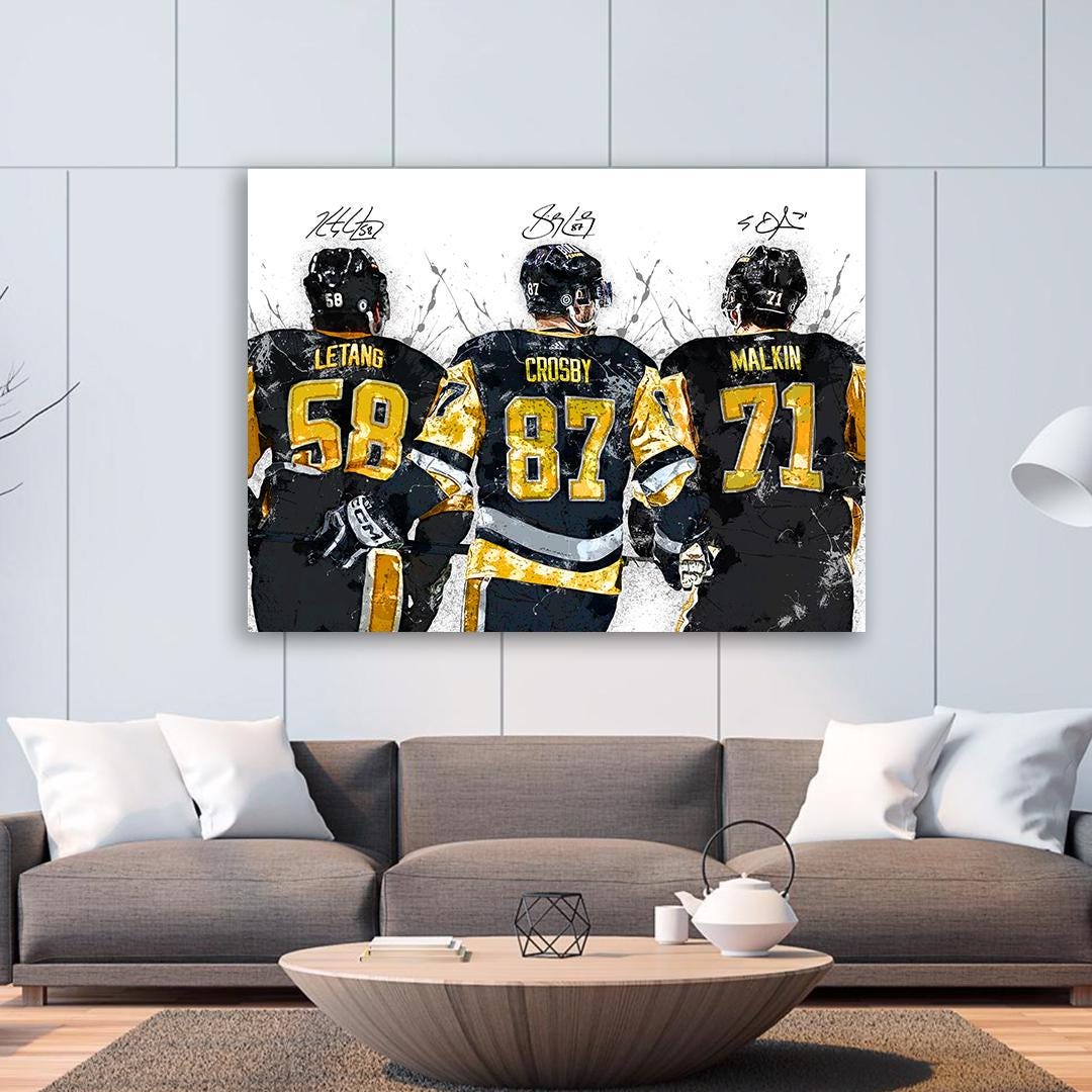Sidney Crosby, Kris Letang, Evgeni Malkin, Pittsburgh Penguins, Gallery Canvas Wrap or Museum-Quality Poster, Man Cave, Kids room, Office