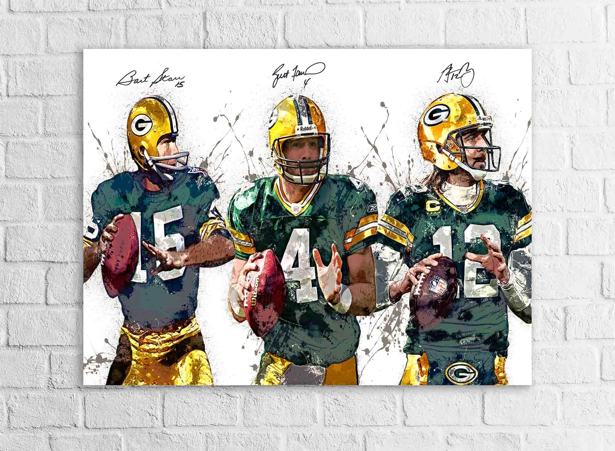 Aaron Rodgers, Brett Favre, Bart Starr Green bay Packers, Gallery Canvas Wrap or Museum-Quality Poster, Man Cave, Kids room