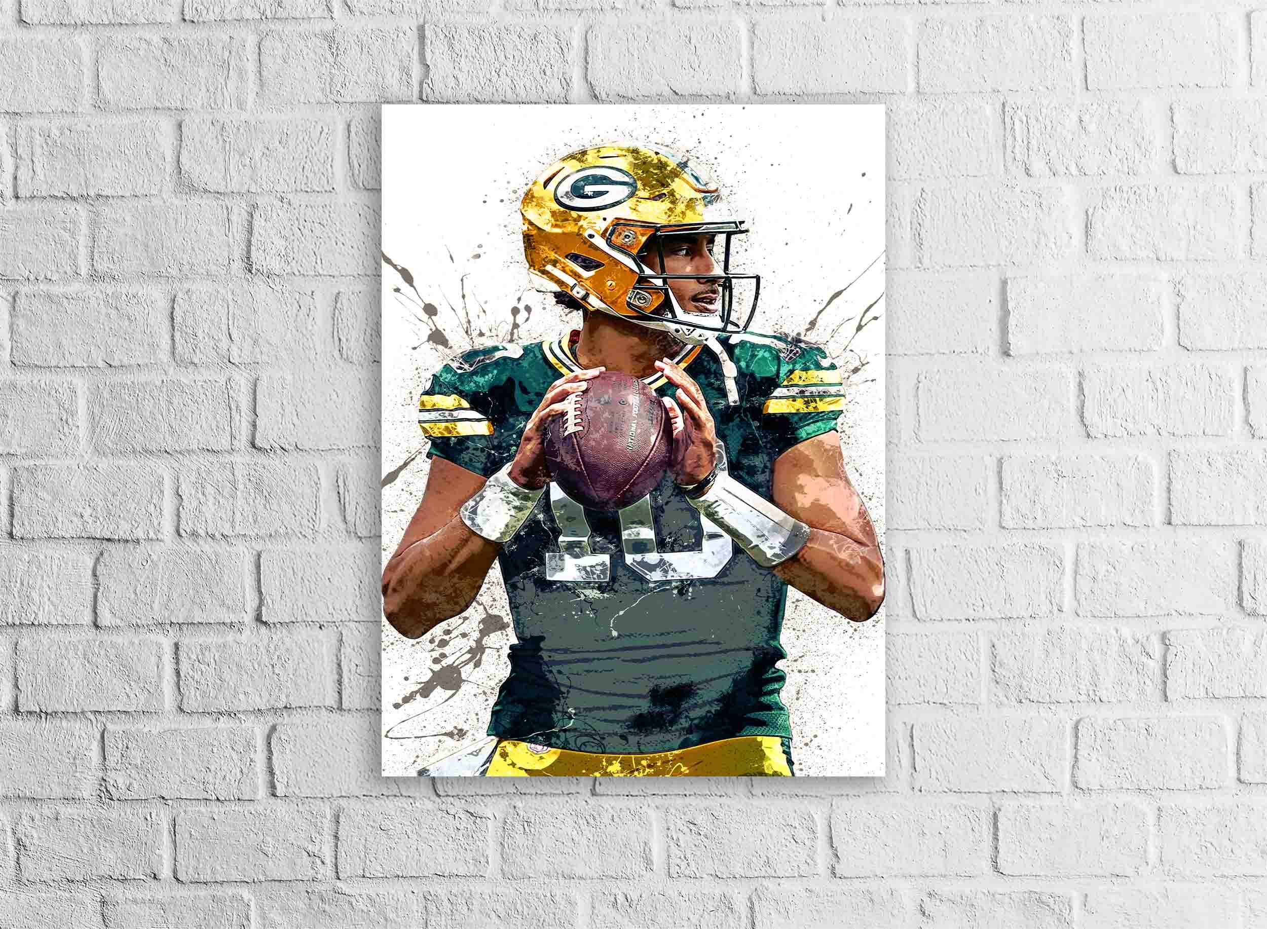 Jordan Love Poster, Green bay Packers, Gallery Canvas Wrap or Museum-Quality Poster, Fine Art, Wall Decor for Man Cave, Kids room, Dorm Room