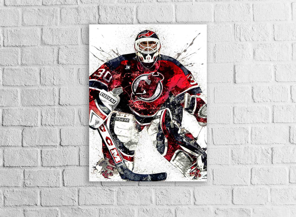 Martin Brodeur Poster, New Jersey Devils, Gallery Canvas Wrap or Museum-Quality Poster Print, Wall Decor for Man Cave, Office or Kids Room