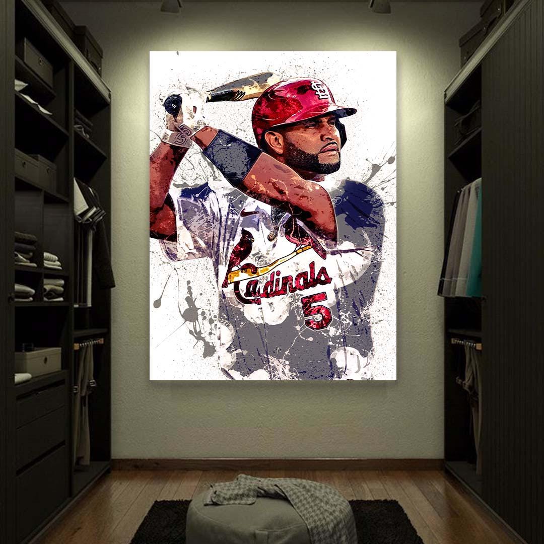 Albert Pujols Poster, St. Louis Cardinals, Gallery Canvas Wrap or Museum-Quality Poster, Fine Art, Man Cave, Kids room, Dorm Room, Kids Room