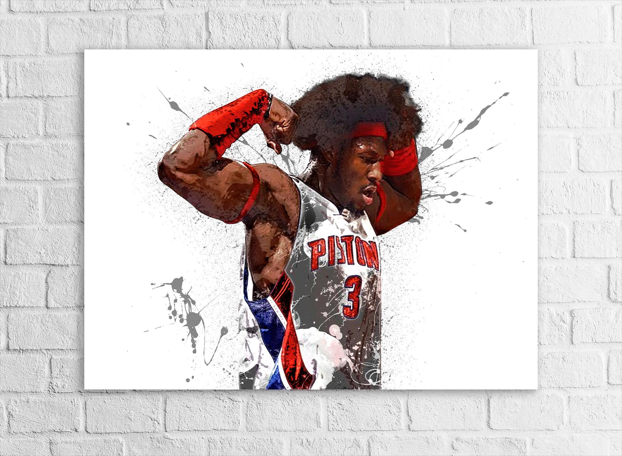 Ben Wallace Poster, Detroit Pistons, Gallery Canvas Wrap or Museum-Quality Poster, Fine Art, Man Cave, Kids room, Dorm Room