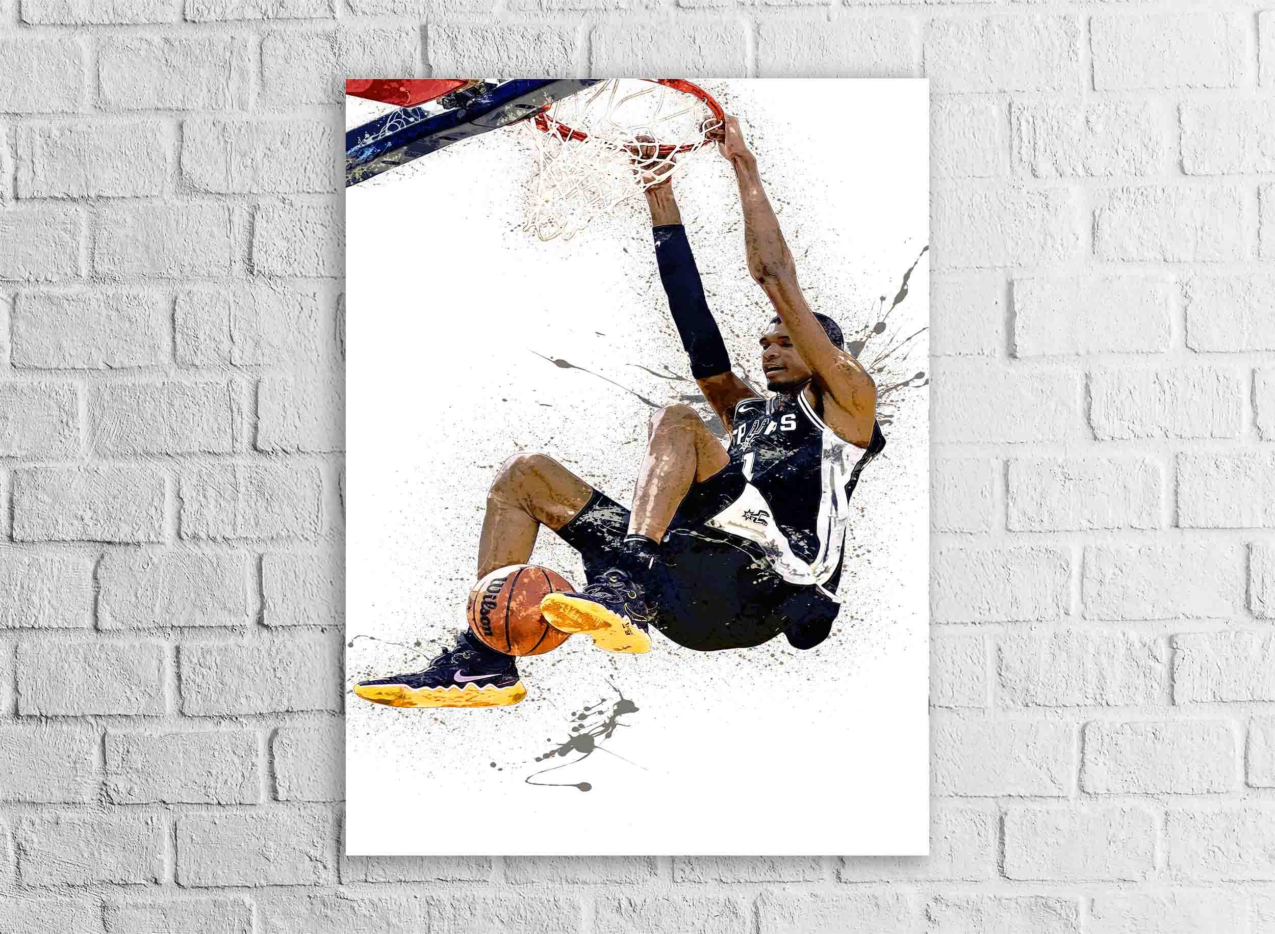 Victor Wembanyama Dunk Poster, San Antonio Spurs, Gallery Canvas Wrap or Museum-Quality Poster, Fine Art, Man Cave, Kids room, Dorm Room