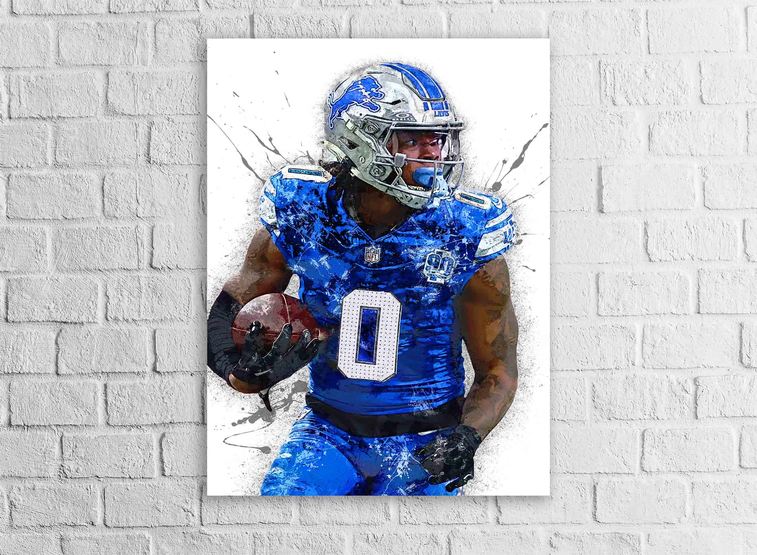 Jahmyr Gibbs, Detroit Lions, Gallery Canvas Wrap, Museum-Quality Poster, Wall Art, Man Cave, Kids room, Office