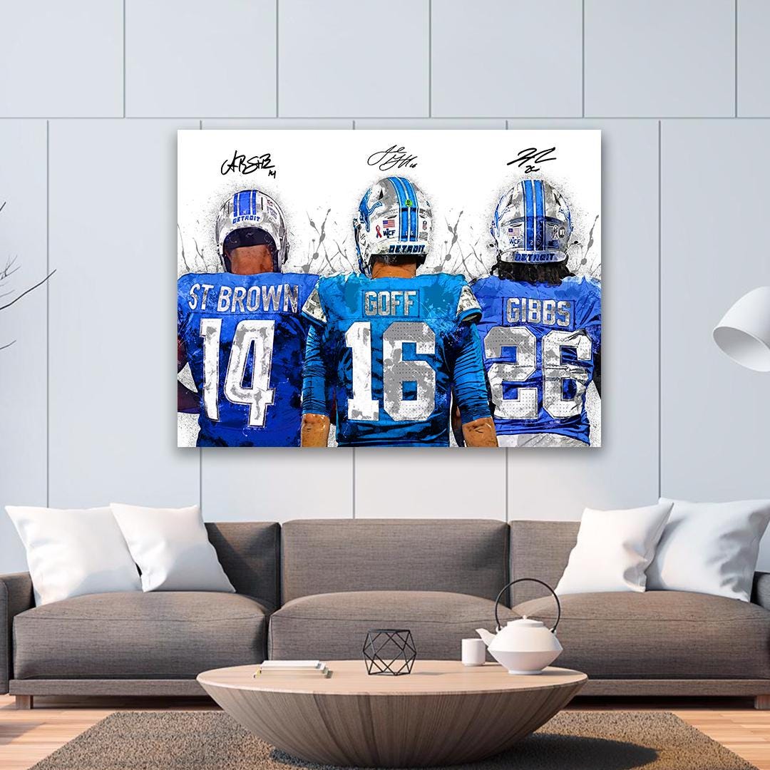 Jared Goff, Amon-Ra St. Brown, Jahmyr Gibbs, Detroit Lions, Gallery Canvas Wrap, Premium Poster, Wall Art, Man Cave, Kids room, Office