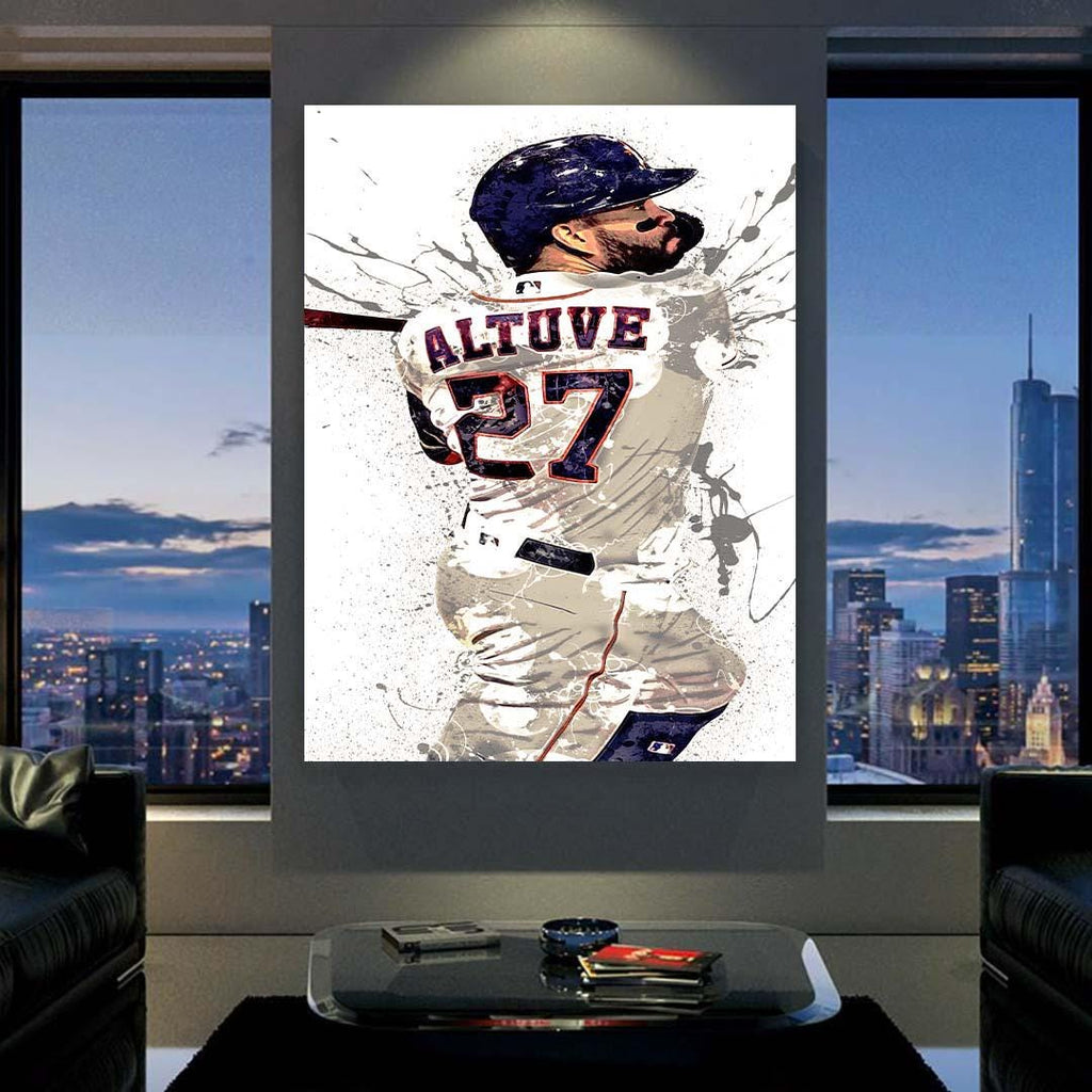 Jose Altuve Poster, Houston Astros, Gallery Canvas Wrap or Museum-Quality Poster Print, Fine Art, Man Cave, Office or Kids Room