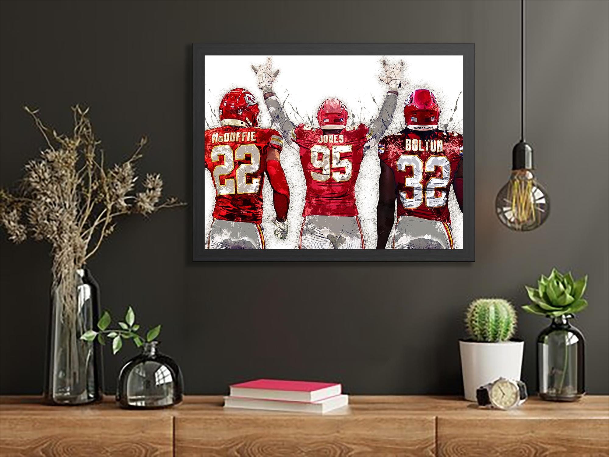 Chris Jones, Nick Bolton, Trent McDuffie, Kansas City Chiefs, Gallery Canvas Wrap or Premium Poster Print, Fine Art, Man Cave, Kids room
