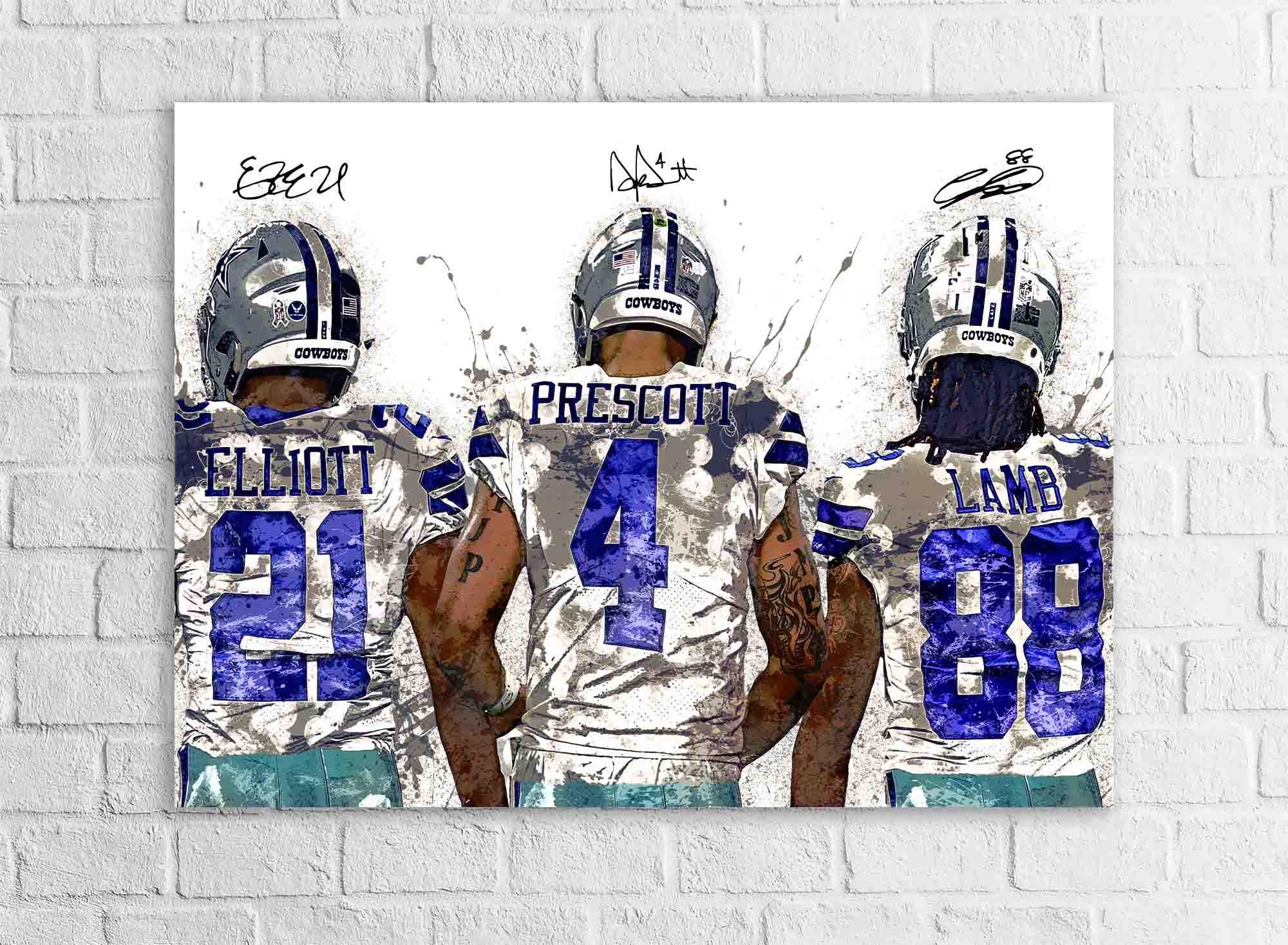 Dak Prescott, CeeDee Lamb, Ezekiel Elliott, Dallas Cowboys Gallery Canvas Wrap, Museum-Quality Poster, Wall Art, Man Cave, Kids room, Office