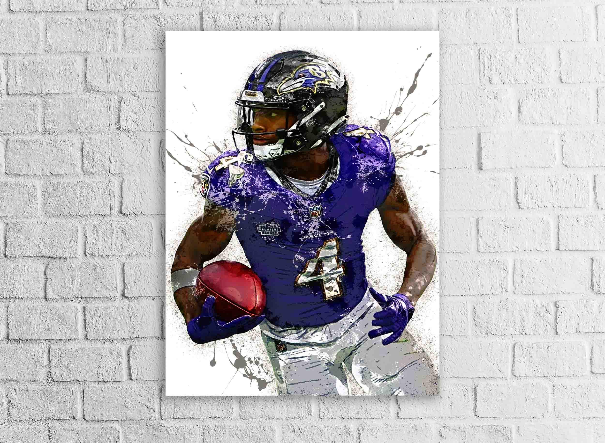 Zay Flowers Poster, Baltimore Ravens, Gallery Canvas Wrap or Museum-Quality Poster, Fine Art, Wall Decor for Man Cave, Kids room