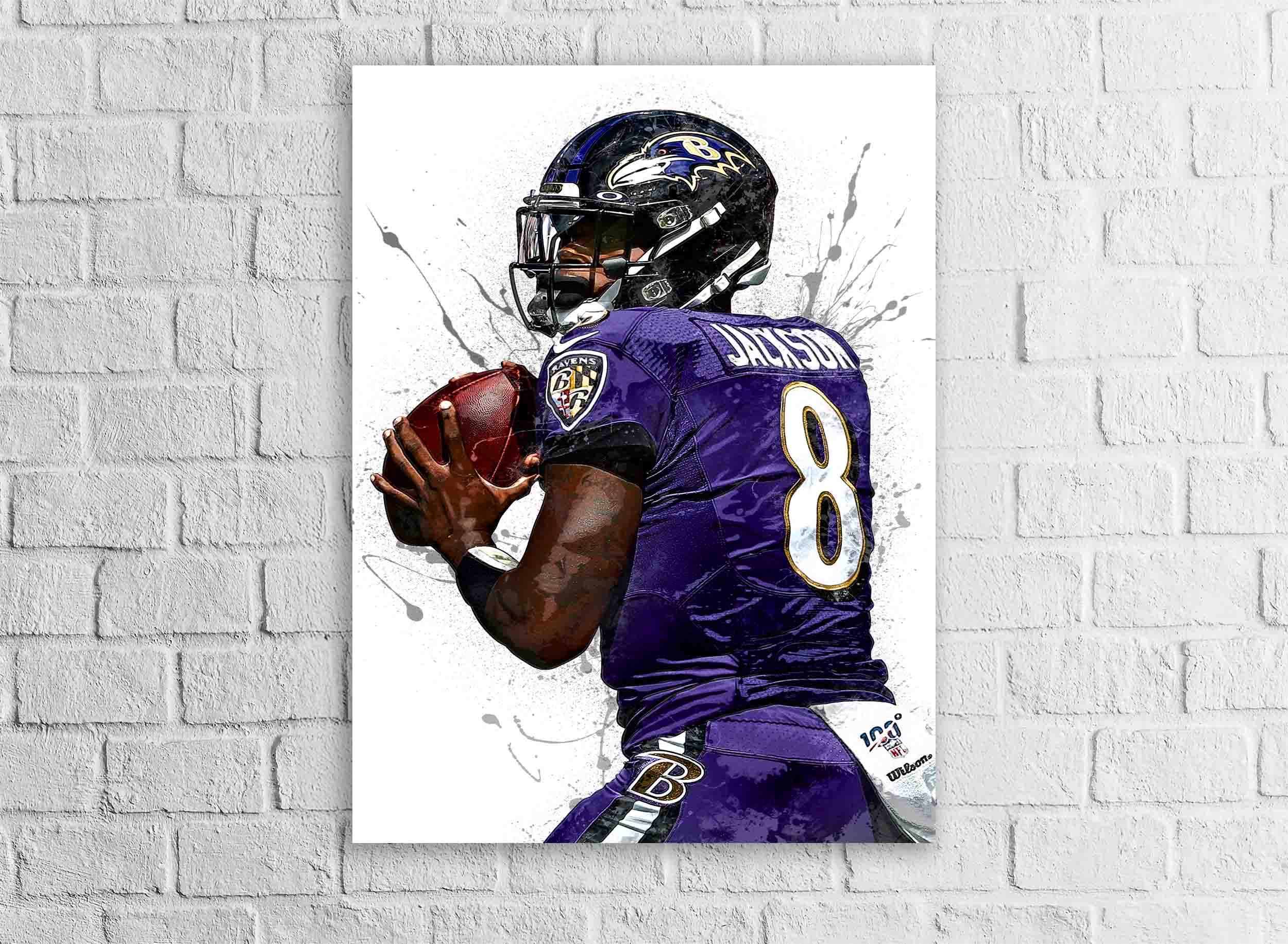 Lamar Jackson Print, Baltimore Ravens, Gallery Canvas Wrap or Museum-Quality Poster, Fine Art, Wall Decor for Man Cave, Kids room