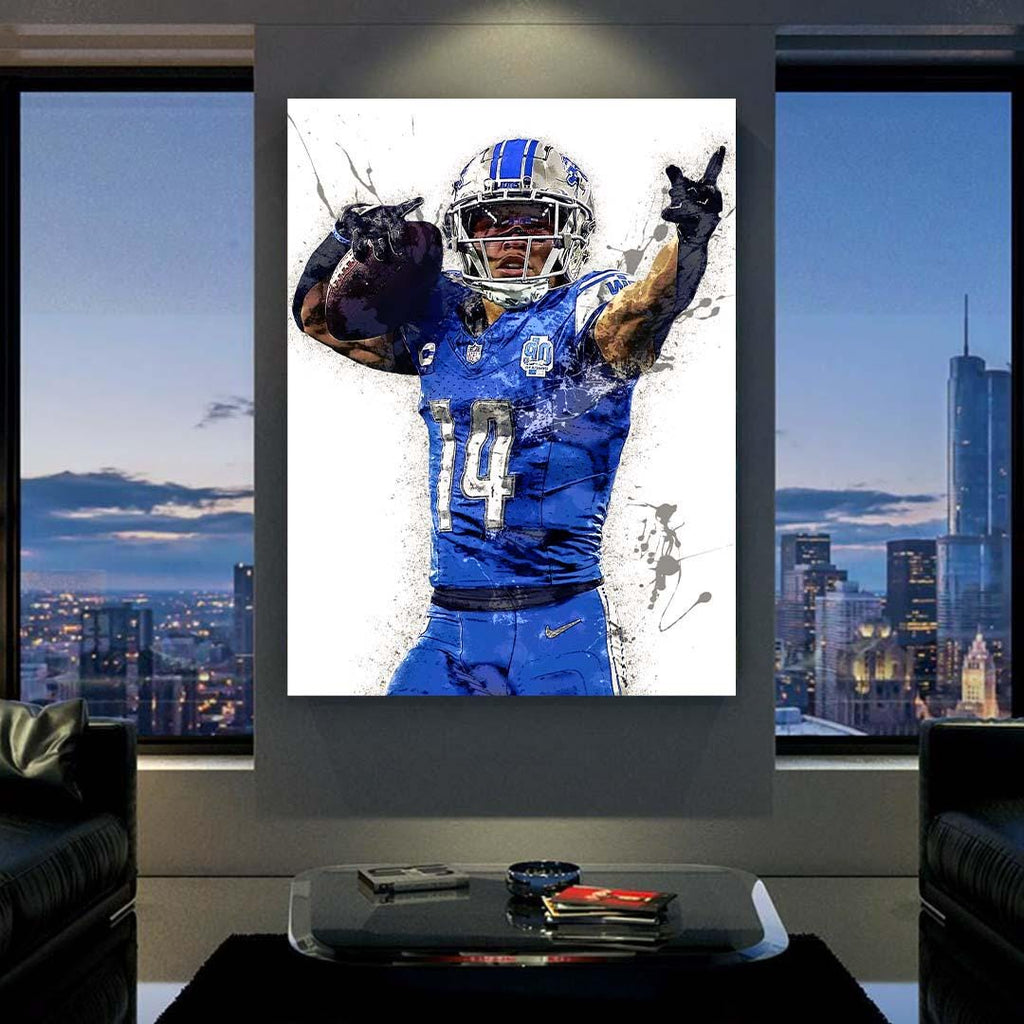 Amon Ra St Brown, Detroit Lions, Gallery Canvas Wrap or Museum-Quality Poster, Fine Art, Wall Decor for Man Cave, Kids room, Dorm Room