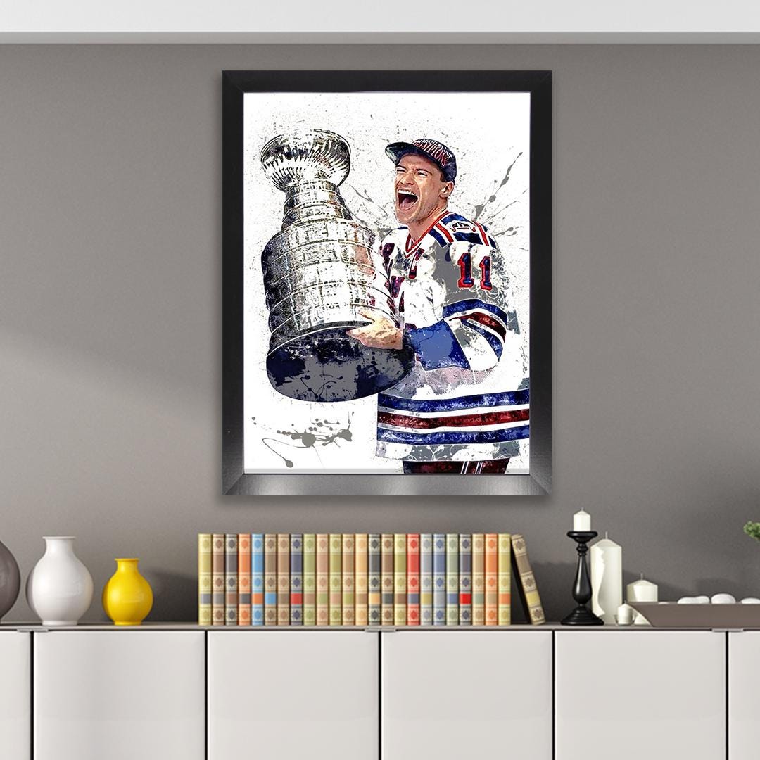 Mark Messier Trophy Poster, New York Rangers, Gallery Canvas Wrap or Museum-Quality Poster, Man Cave, Kids room, Office