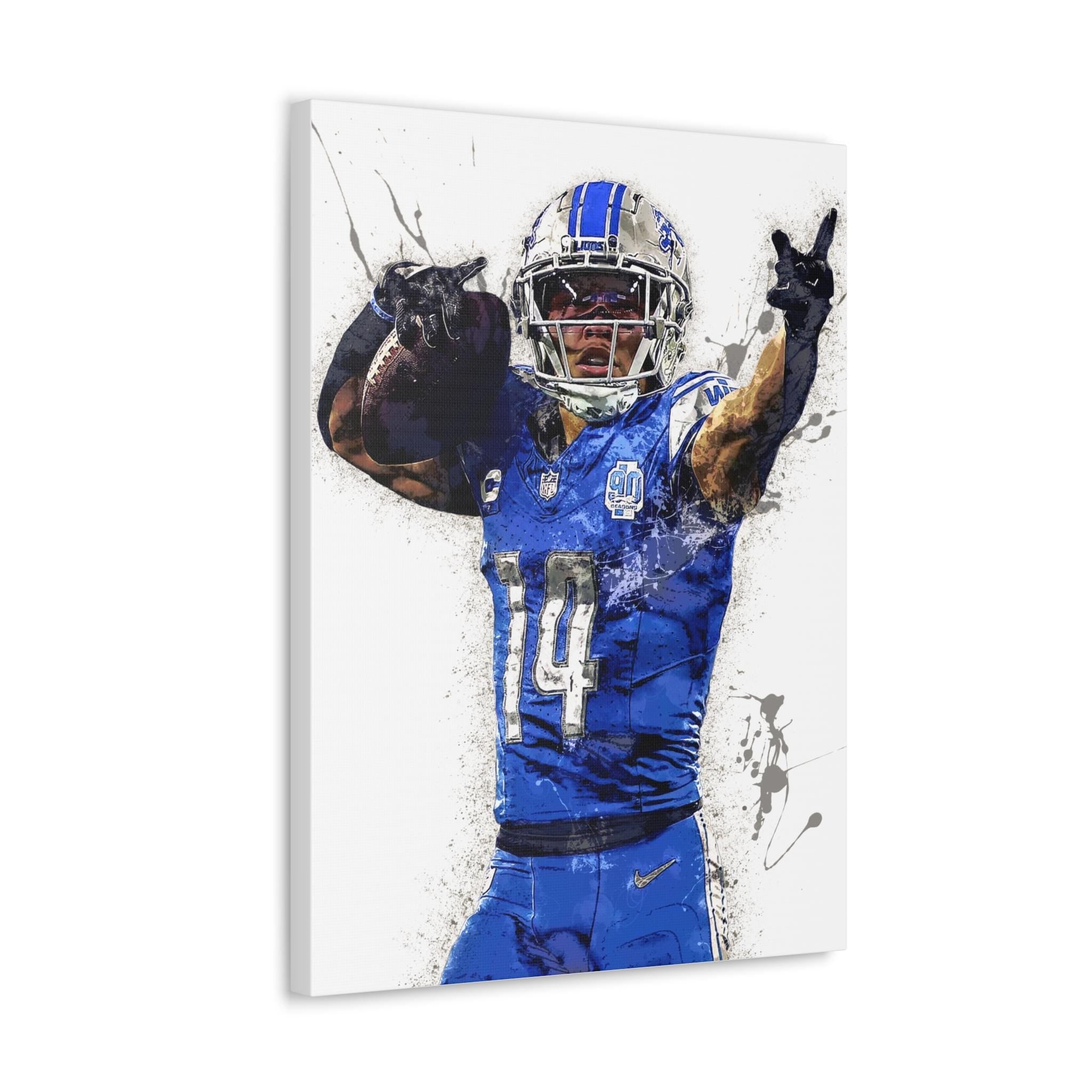 Amon Ra St Brown, Detroit Lions, Gallery Canvas Wrap or Museum-Quality Poster, Fine Art, Wall Decor for Man Cave, Kids room, Dorm Room