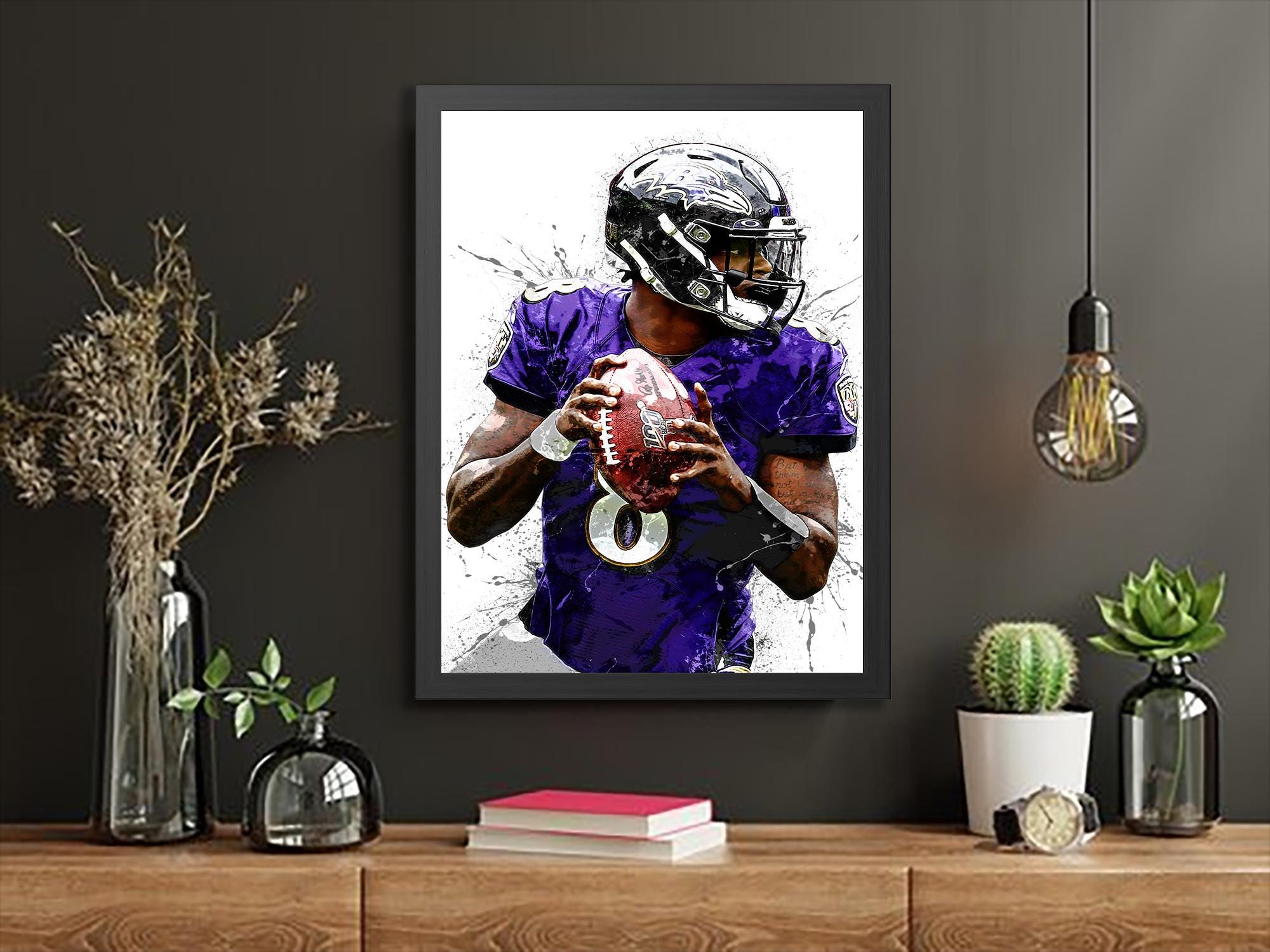 Lamar Jackson Poster, Baltimore Ravens, Gallery Canvas Wrap or Museum-Quality Poster, Fine Art, Wall Decor for Man Cave, Kids room