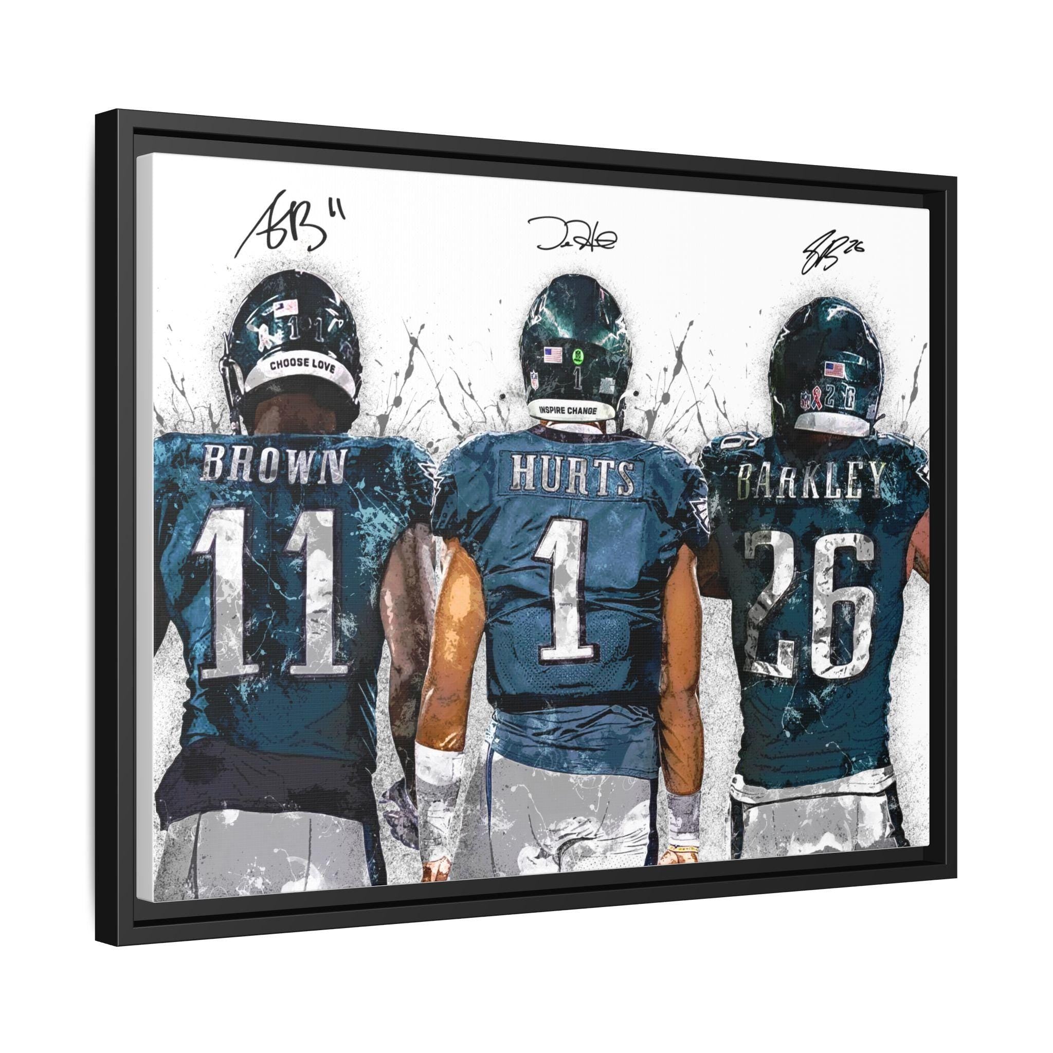 Saquon Barkley, Jalen Hurts, AJ Brown, Philadelphia Eagles, Canvas Wrap or Museum-Quality Poster, Fine Art, Man Cave, Kids room