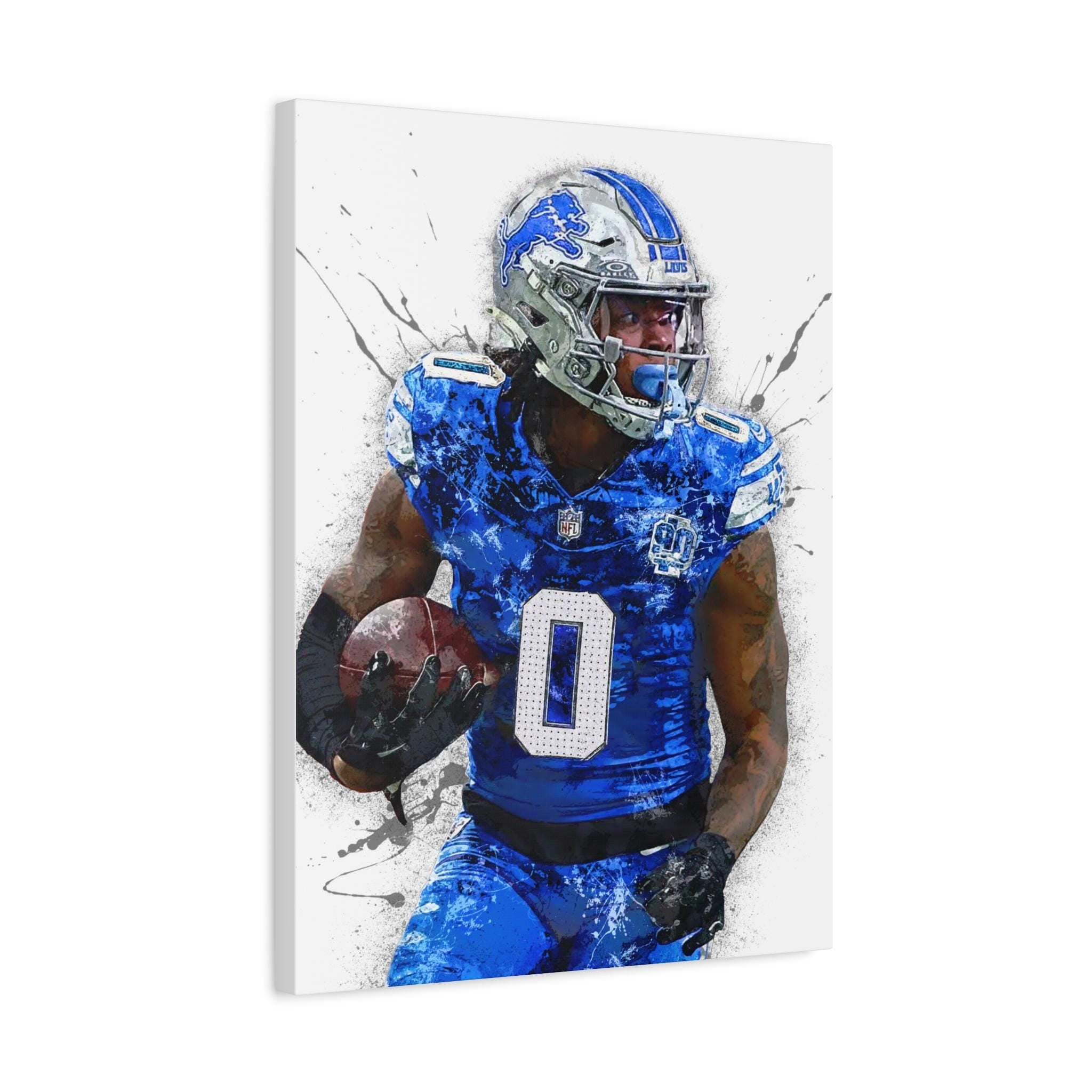 Jahmyr Gibbs, Detroit Lions, Gallery Canvas Wrap, Museum-Quality Poster, Wall Art, Man Cave, Kids room, Office