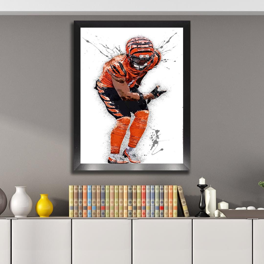 Ja'Marr Chase Poster, Celebrate, Cincinnati Bengals, Canvas Wrap or Museum-Quality Poster, Fine Art, Man Cave, Kids room, Office
