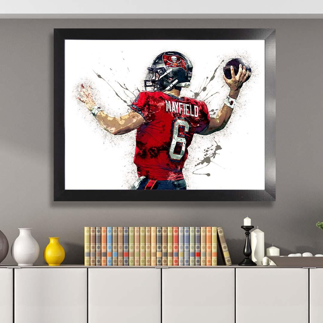 Baker Mayfield Poster, Tampa Bay Buccaneers, Gallery Canvas Wrap or Museum-Quality Poster, Fine Art, Wall Decor for Man Cave, Kids room