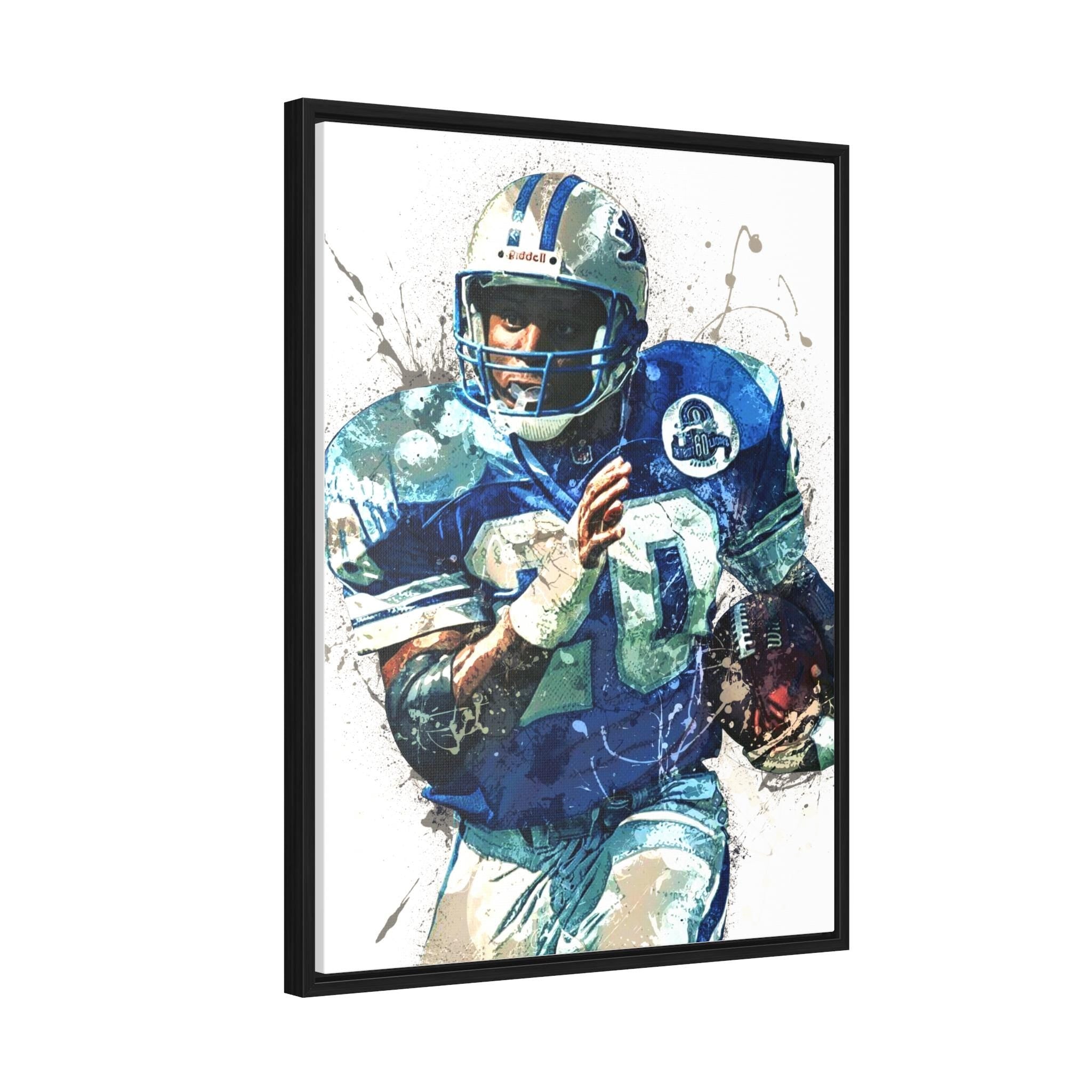 Barry Sanders Poster, Detroit Lions, Gallery Canvas Wrap or Museum-Quality Poster, Fine Art, Wall Decor for Man Cave, Kids room, Dorm