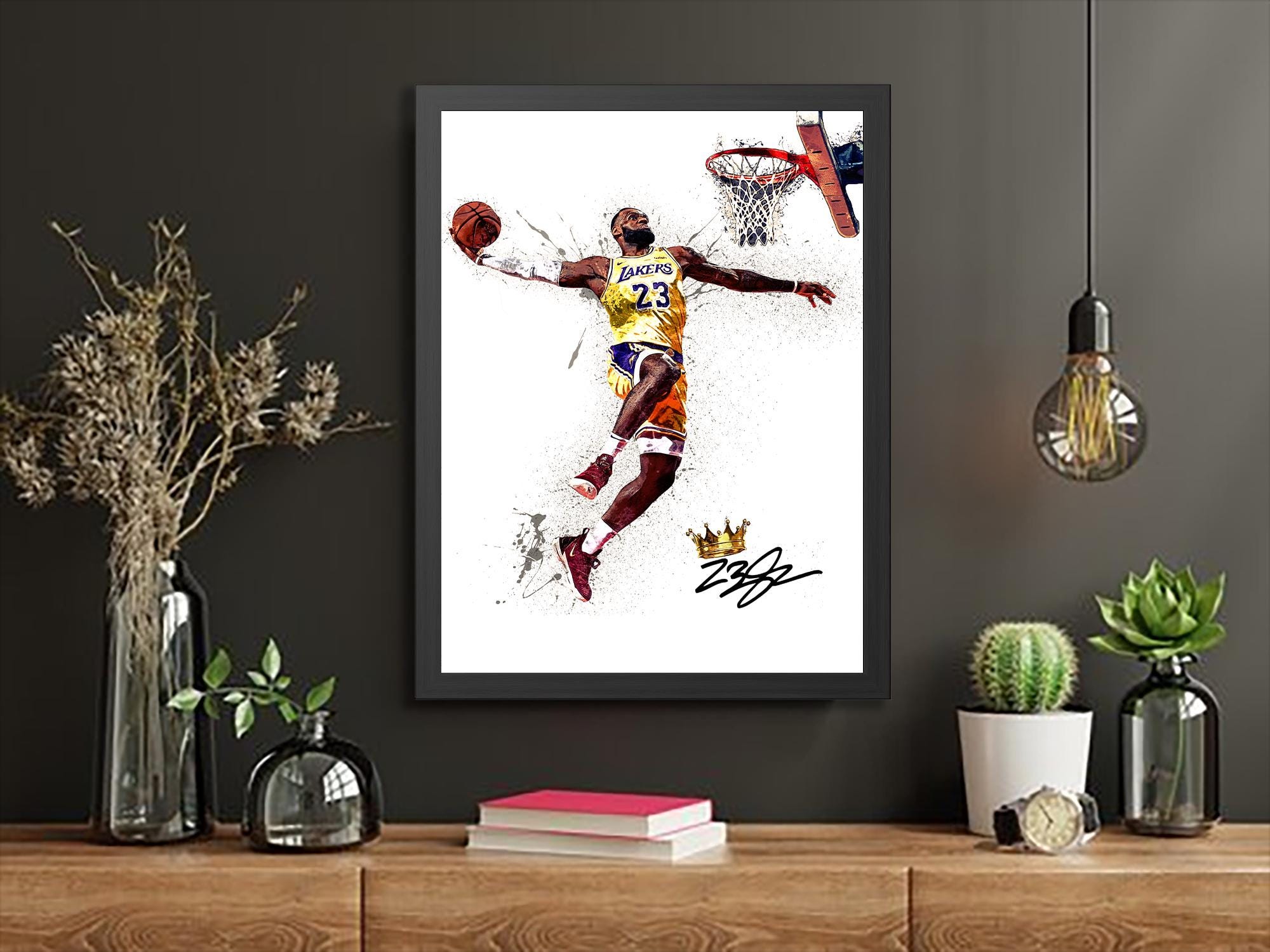 Lebron James Dunk Poster, Los Angeles Lakers, Gallery Canvas Wrap or Museum-Quality Poster, Fine Art, Man Cave, Kids room, Dorm Room
