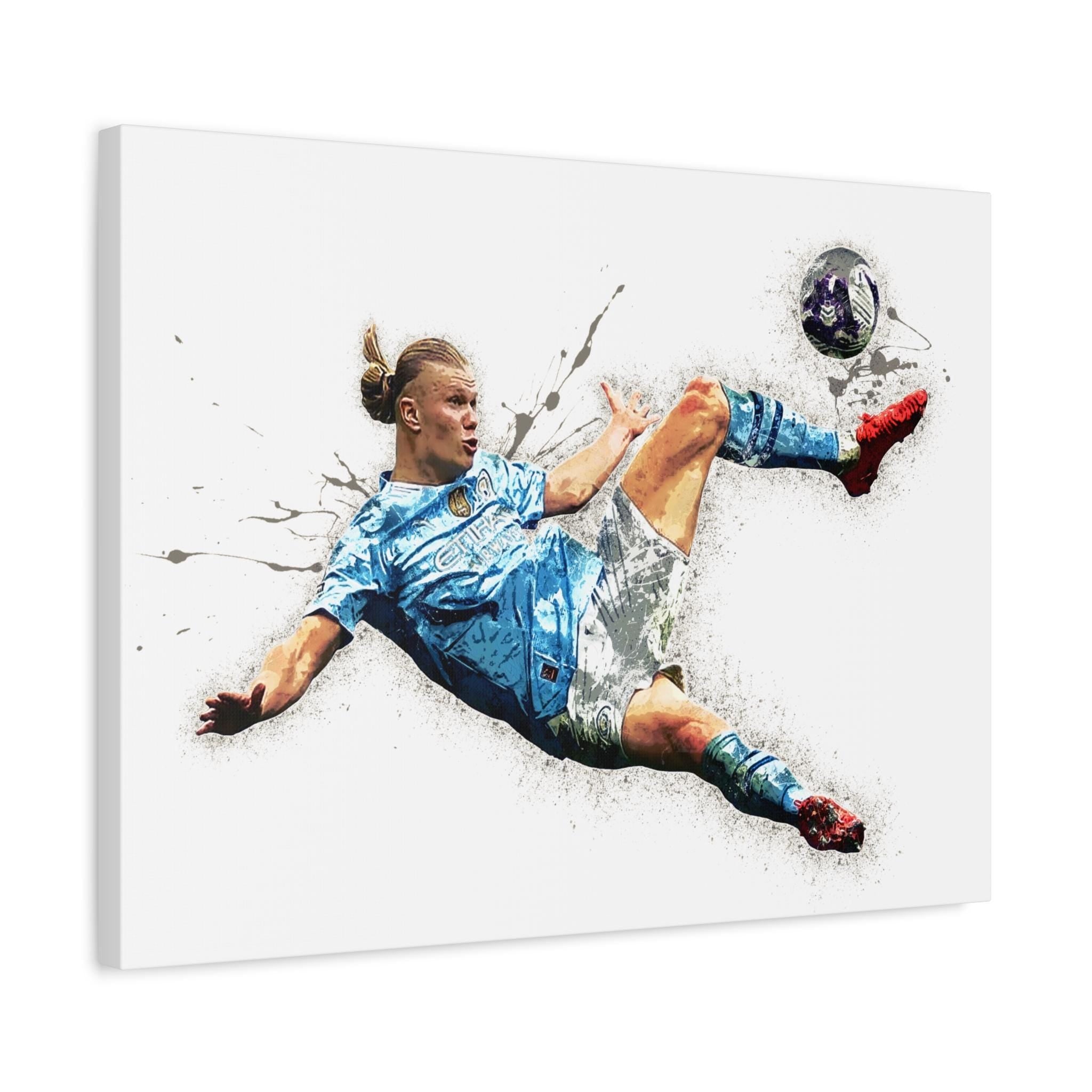 Erling Haaland, "Iconic Kick", Manchester, Gallery Canvas Wrap or Museum-Quality Poster, Wall Decor, Man Cave, Kids room, Office