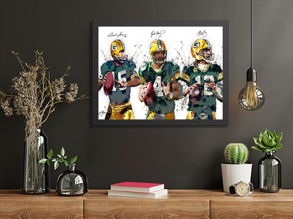 Aaron Rodgers, Brett Favre, Bart Starr Green bay Packers, Gallery Canvas Wrap or Museum-Quality Poster, Man Cave, Kids room