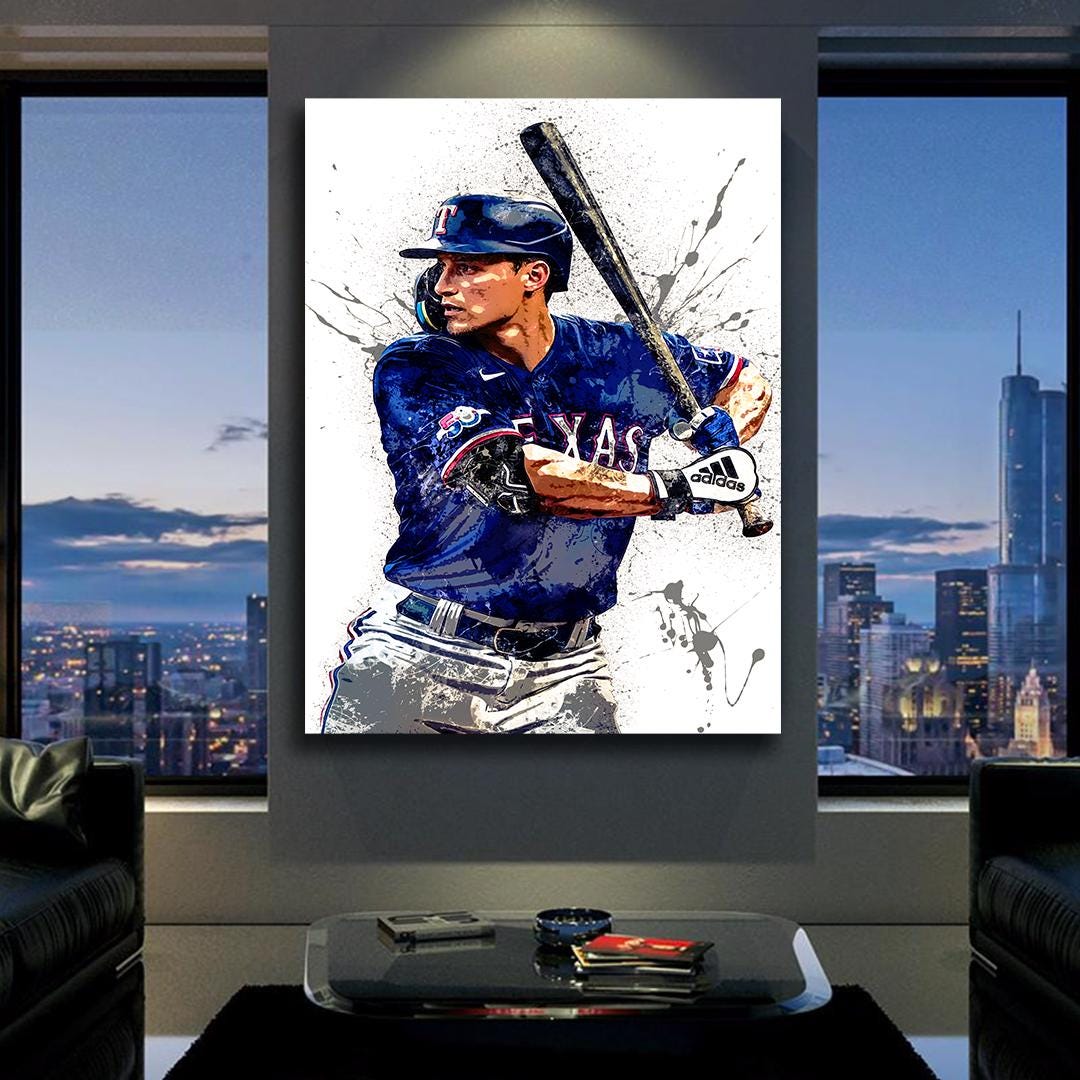 Corey Seager Poster, Texas Rangers, Gallery Canvas Wrap or Museum-Quality Poster, Man Cave, Kids room, Office