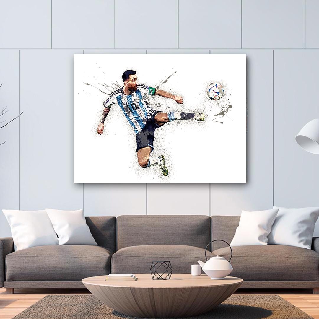 Lionel Messi, Argentina, Canvas Wrap or Museum-Quality Poster, Fine Art, Wall Decor for Man Cave, Kids room, Dorm Room