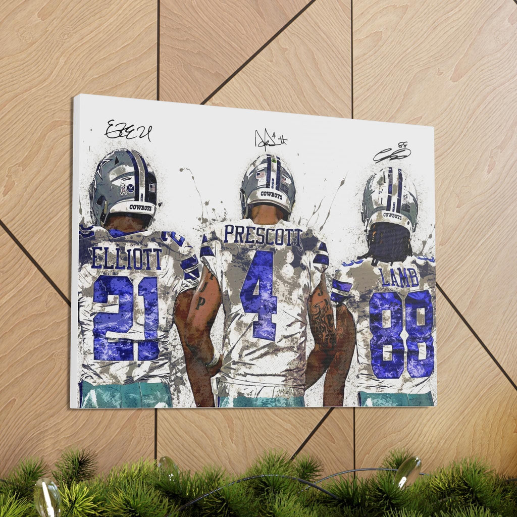 Dak Prescott, CeeDee Lamb, Ezekiel Elliott, Dallas Cowboys Gallery Canvas Wrap, Museum-Quality Poster, Wall Art, Man Cave, Kids room, Office