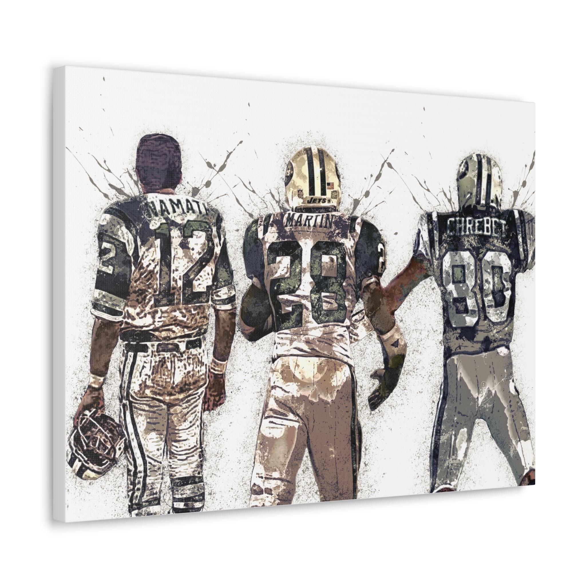 Curtis Martin, Joe Namath, Wayne Chrebet Poster, NY Jets, Gallery Canvas Wrap or Premium Poster, Fine Art, Man Cave, Kids room