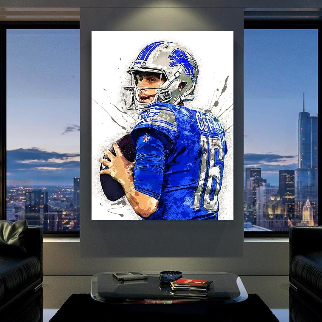 Jared Goff, Detroit Lions, Gallery Canvas Wrap, Museum-Quality Poster, Wall Art, Man Cave, Kids room, Office