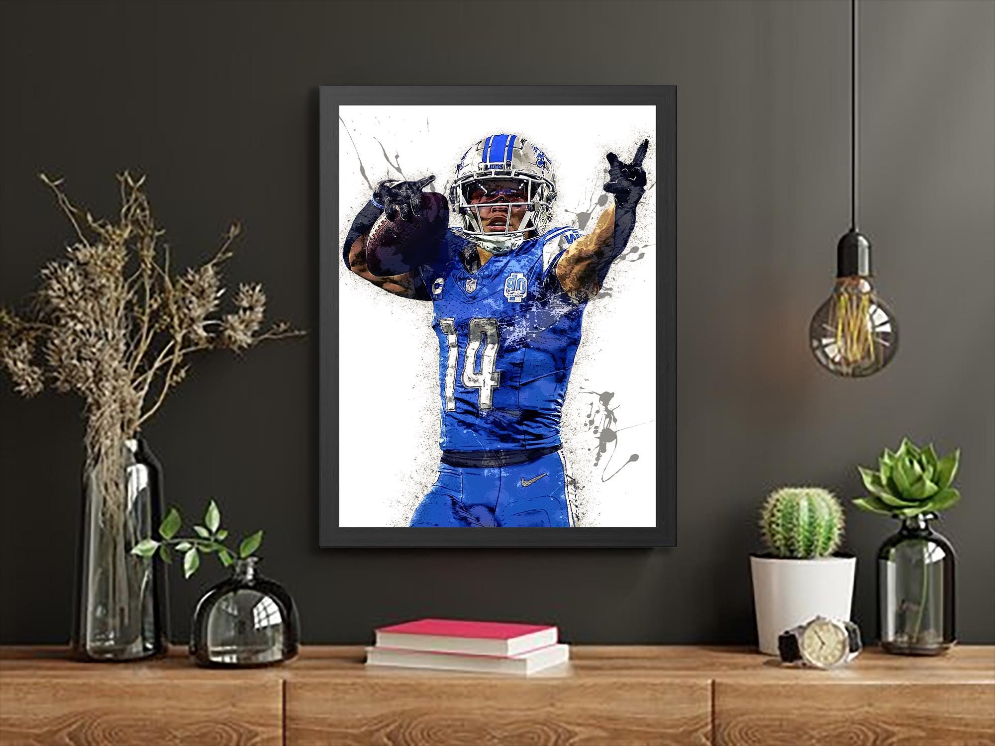 Amon Ra St Brown, Detroit Lions, Gallery Canvas Wrap or Museum-Quality Poster, Fine Art, Wall Decor for Man Cave, Kids room, Dorm Room