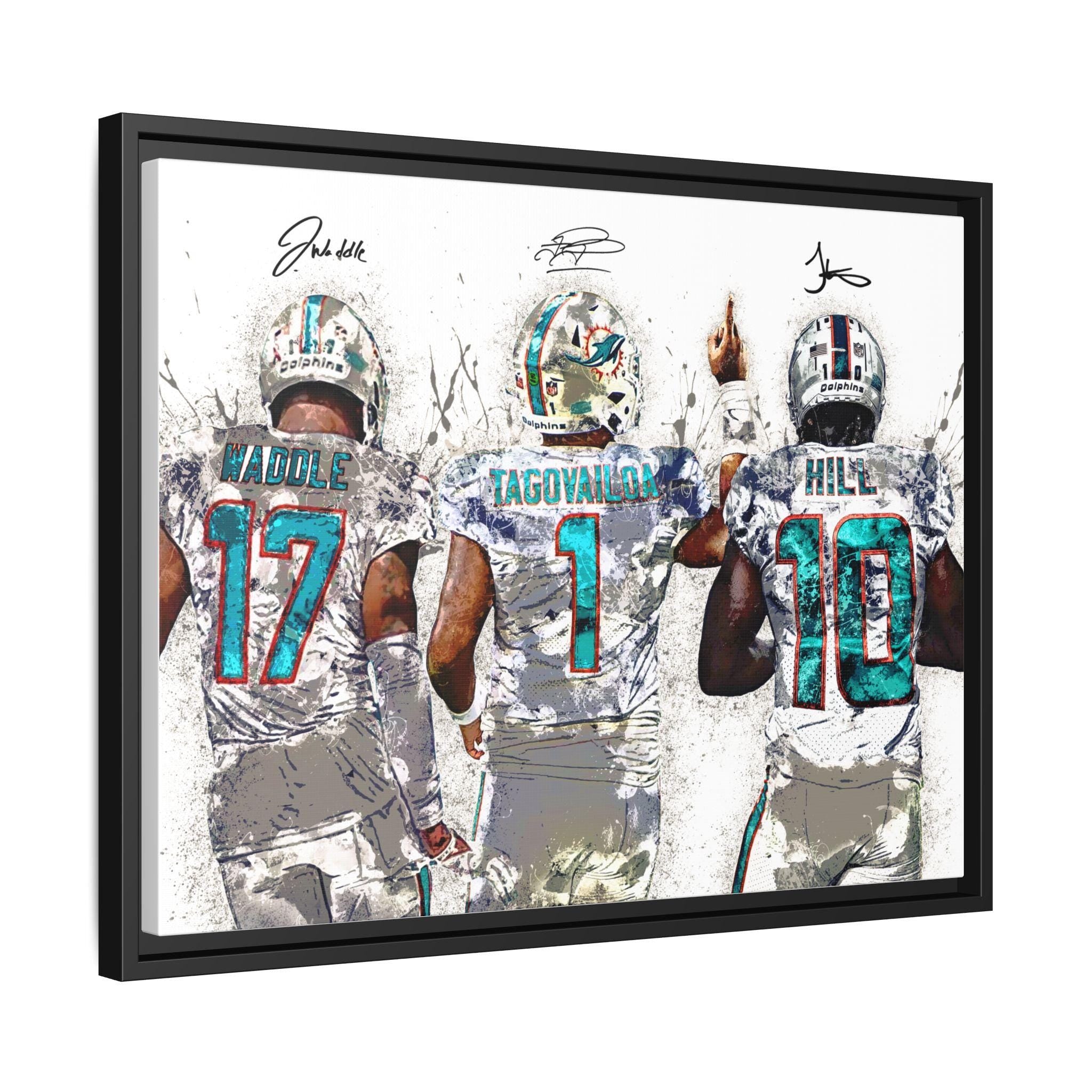 Tua Tagovailoa, Tyreek Hill, Jaylen Waddle, Miami Dolphins, Gallery Canvas Wrap or Premium Poster, Fine Art, Man Cave, Kids room