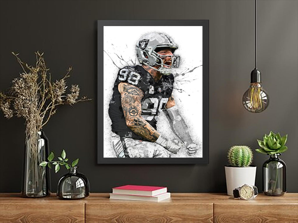Maxx Crosby Poster, Las Vegas Raiders, Gallery Canvas Wrap or Museum-Quality Poster, Fine Art, Man Cave, Kids room, Office