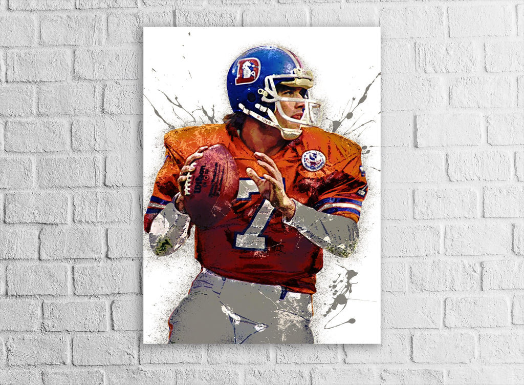 John Elway Poster, Denver Broncos, Gallery Canvas Wrap or Museum-Quality Poster, Fine Art, Wall Decor for Man Cave, Kids room