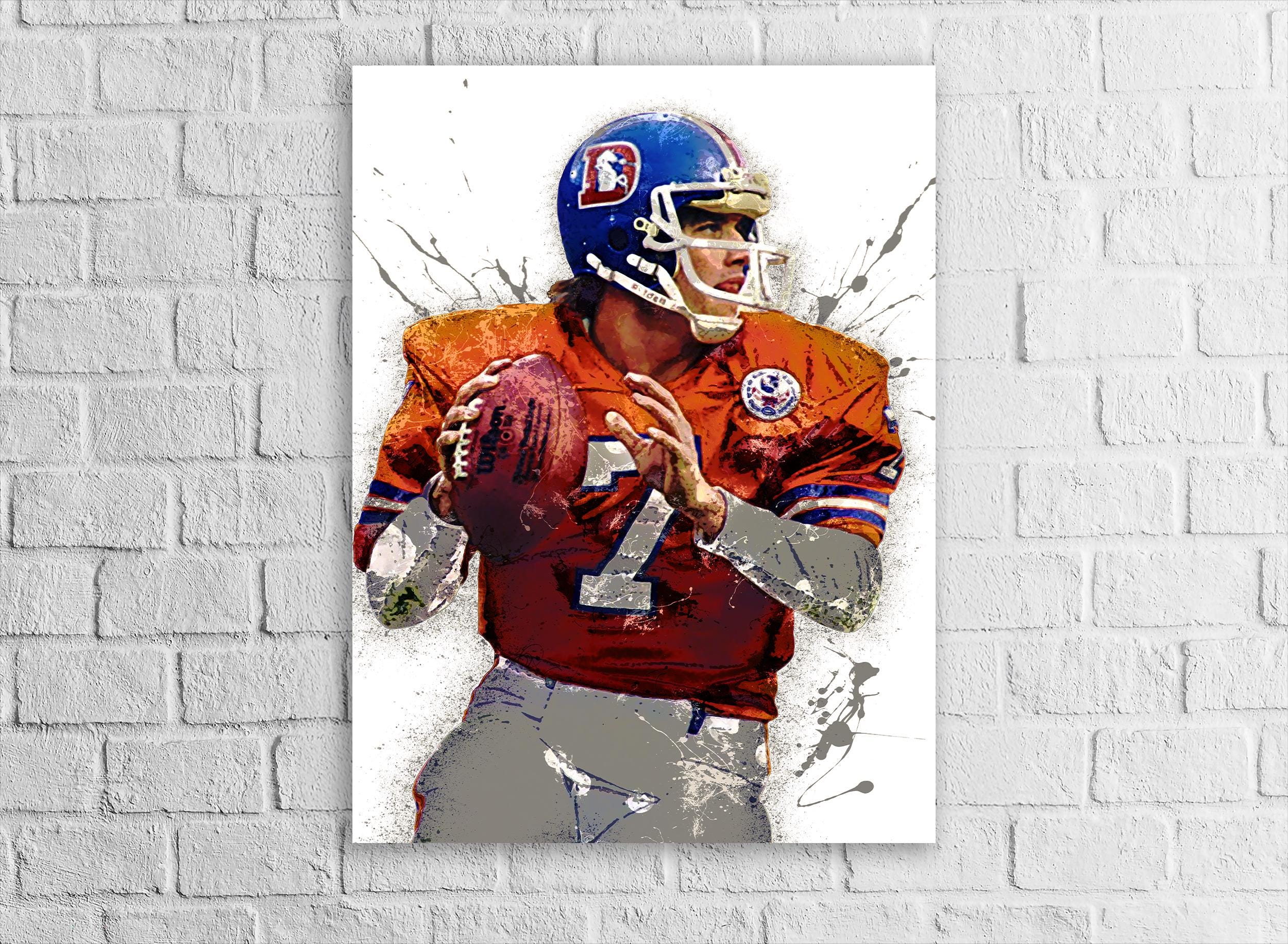 John Elway Poster, Denver Broncos, Gallery Canvas Wrap or Museum-Quality Poster, Fine Art, Wall Decor for Man Cave, Kids room