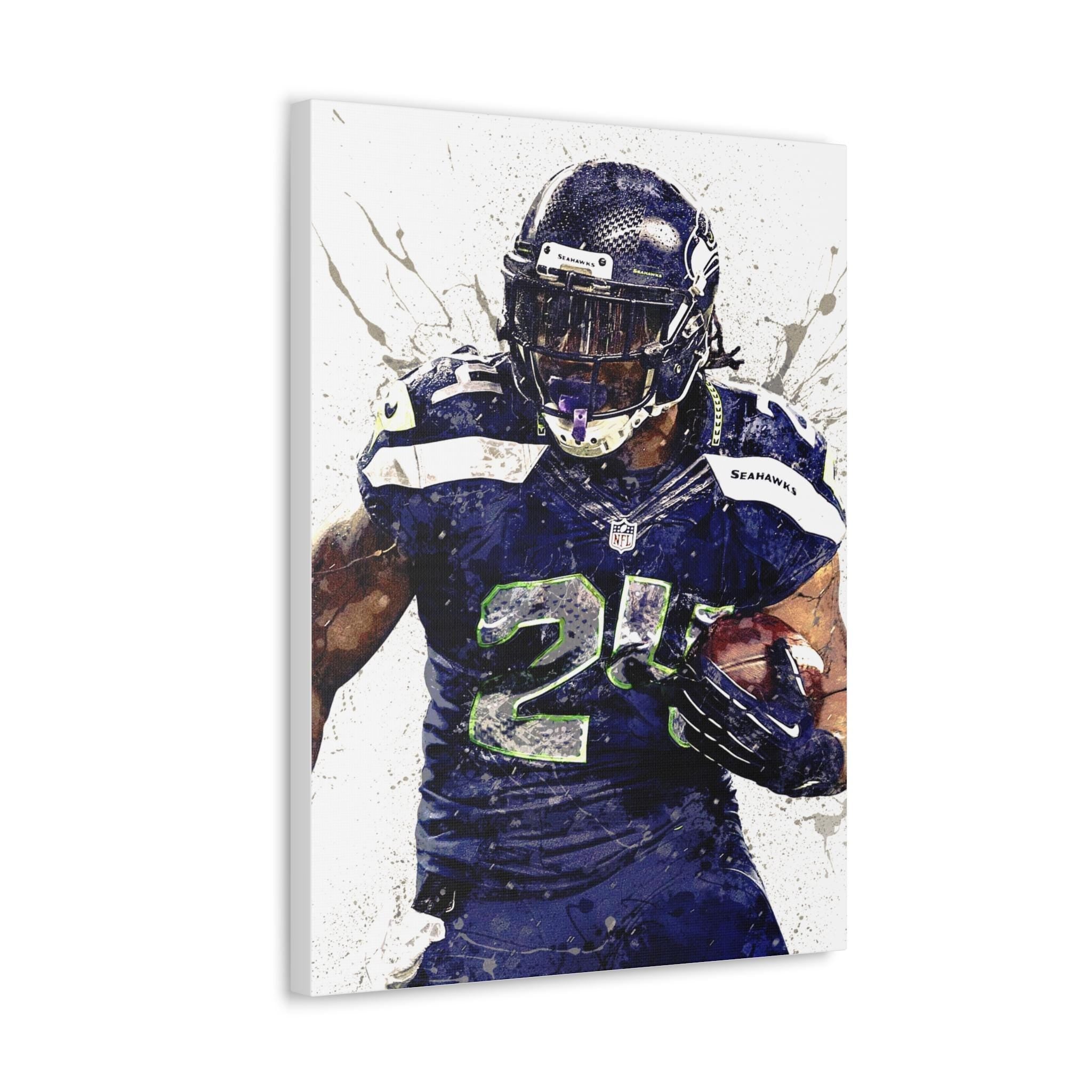 Marshawn Lynch Poster, Seattle Seahawks, Gallery Canvas Wrap or Museum-Quality Poster, Fine Art, Man Cave, Kids room