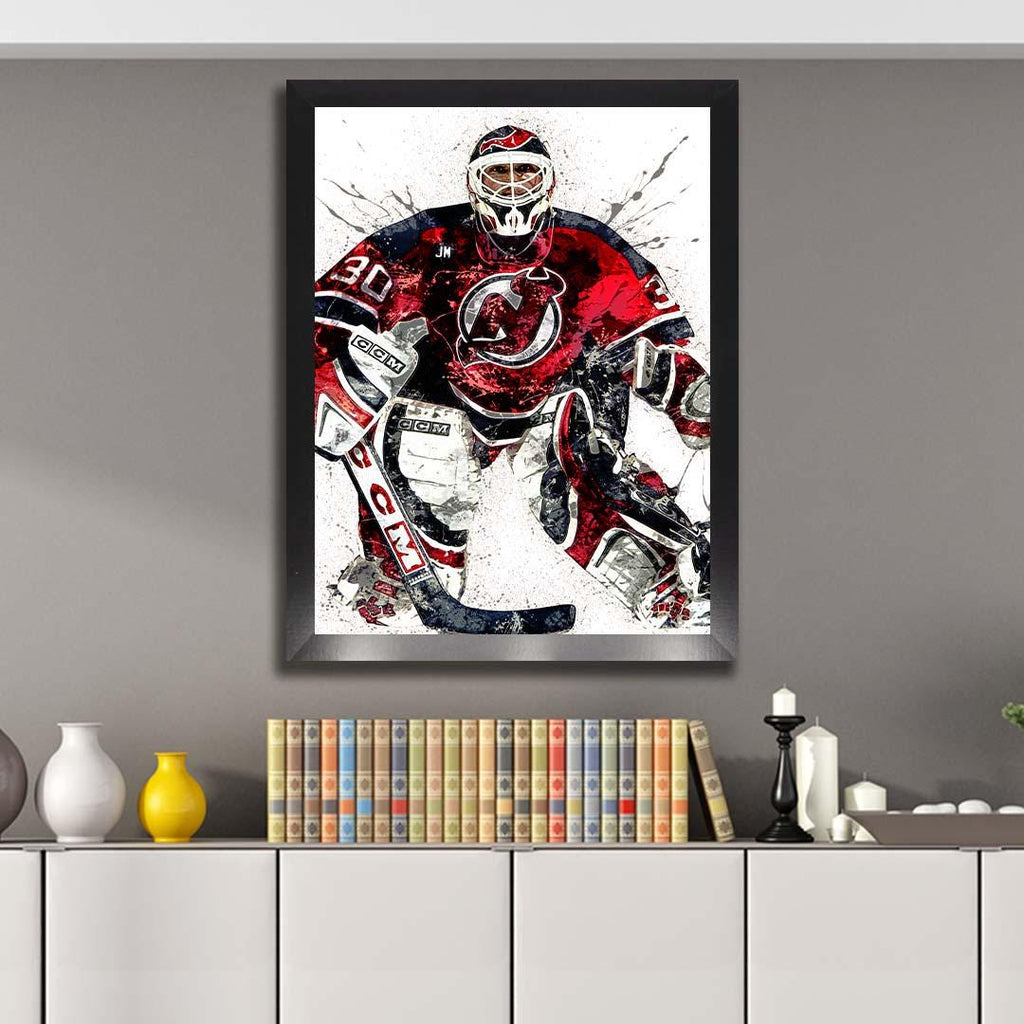Martin Brodeur Poster, New Jersey Devils, Gallery Canvas Wrap or Museum-Quality Poster Print, Wall Decor for Man Cave, Office or Kids Room