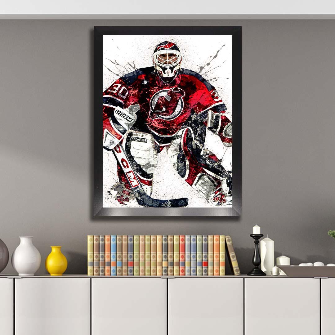 Martin Brodeur Poster, New Jersey Devils, Gallery Canvas Wrap or Museum-Quality Poster Print, Wall Decor for Man Cave, Office or Kids Room