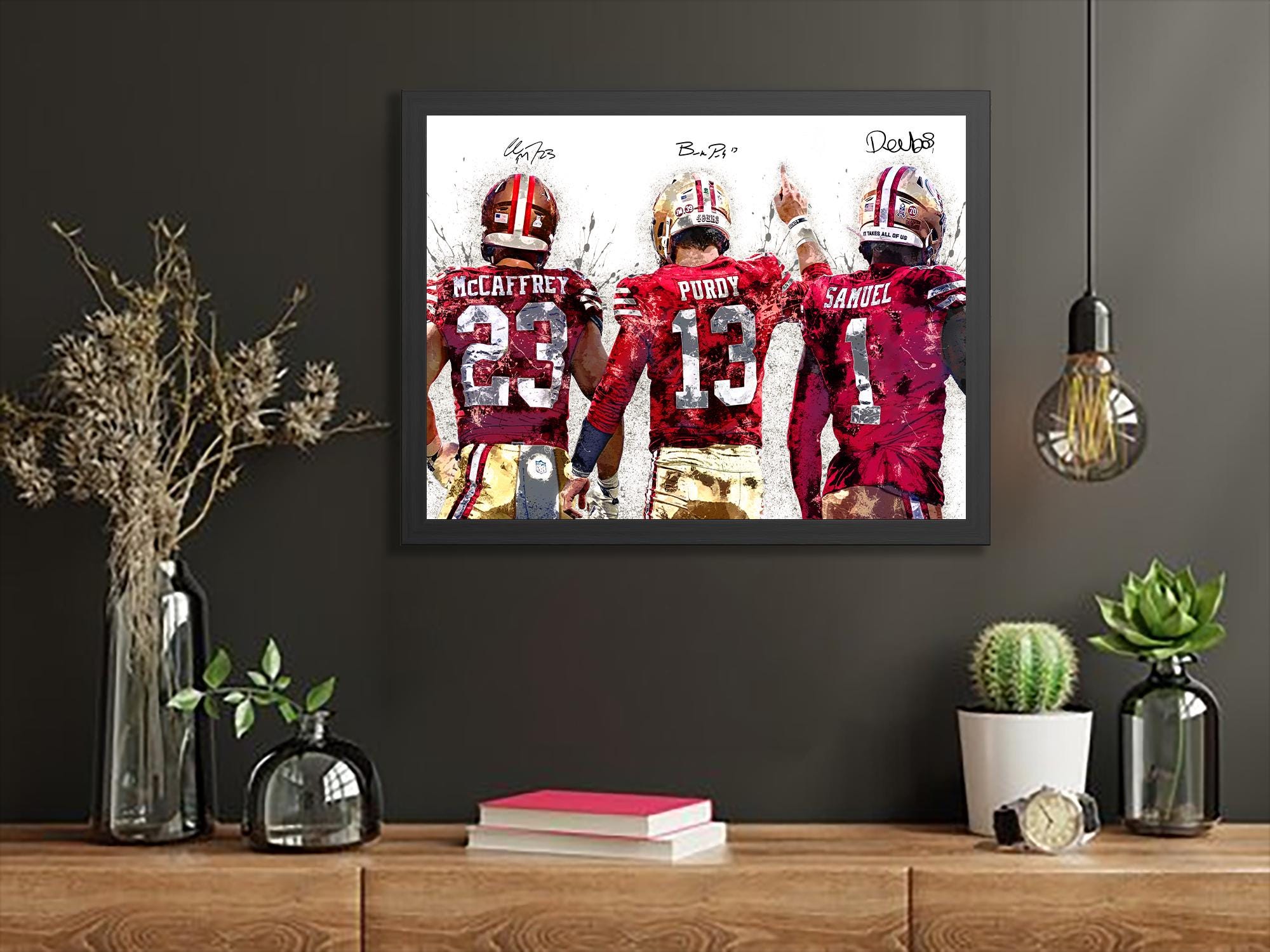 Christian McCaffrey, Deebo Samuel, Brock Purdy San Francisco 49ers, Gallery Canvas Wrap or Premium Poster, Fine Art, Man Cave, Kids room