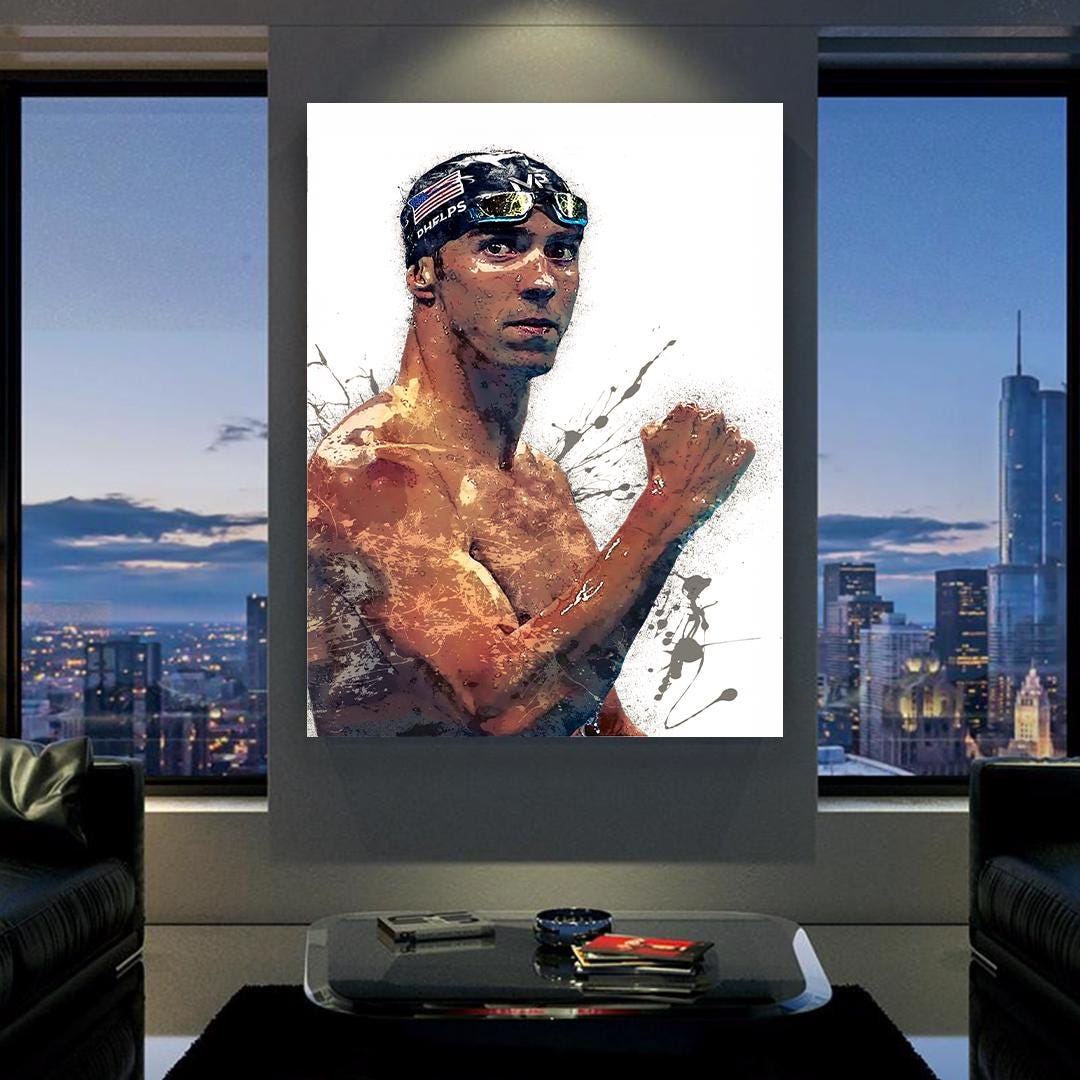 Michael Phelps Poster, Gallery Canvas Wrap, Fine Art Quality, Man Cave, Kids room, Office