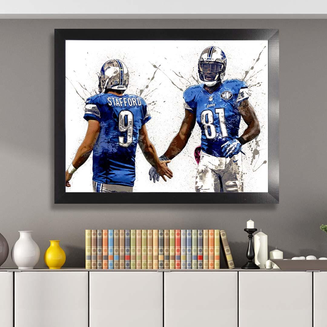 Matthew Stafford, Calvin Johnson, Detroit Lions, Gallery Canvas Wrap, Museum-Quality Poster, Wall Art, Man Cave, Kids room, Office