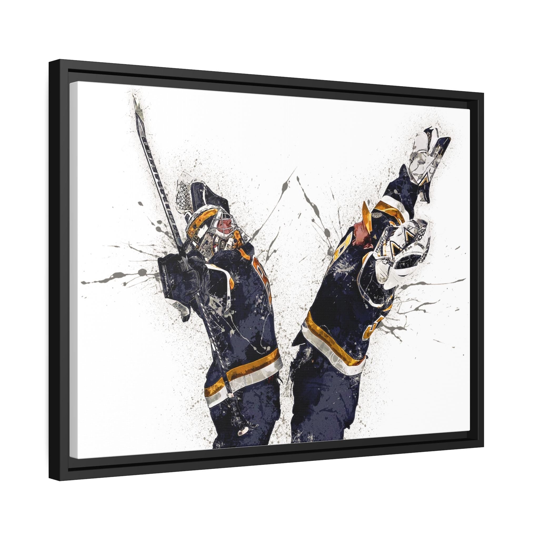Jeremy Swayman, Linus Ullmark, Celebration, Boston Bruins, Gallery Canvas Wrap or Museum-Quality Poster, Man Cave, Kids room, Office