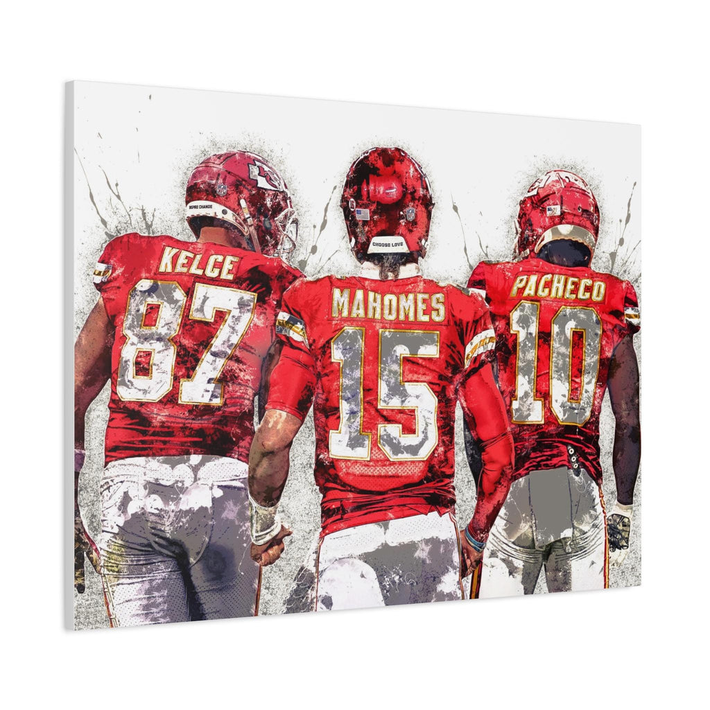 Patrick Mahomes, Travis Kelce, Isiah Pacheco, Kansas City Chiefs, Gallery Canvas Wrap or Premium Poster Print, Fine Art, Man Cave, Kids room