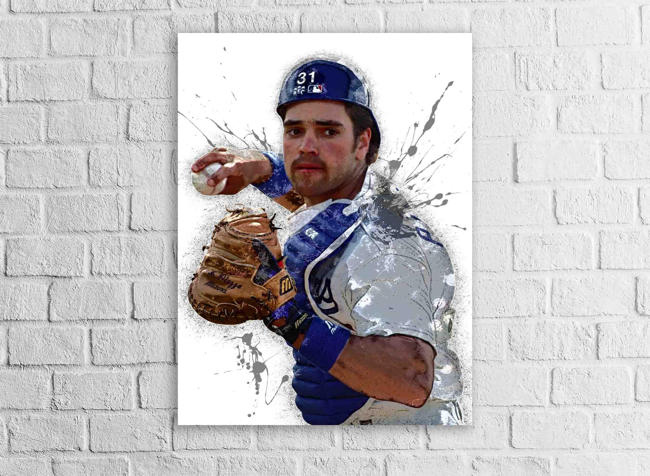 Mike Piazza Poster, Los Angeles Dodgers, Gallery Canvas Wrap, Fine Art, Wall Decor for Man Cave, Kids room, Dorm Room