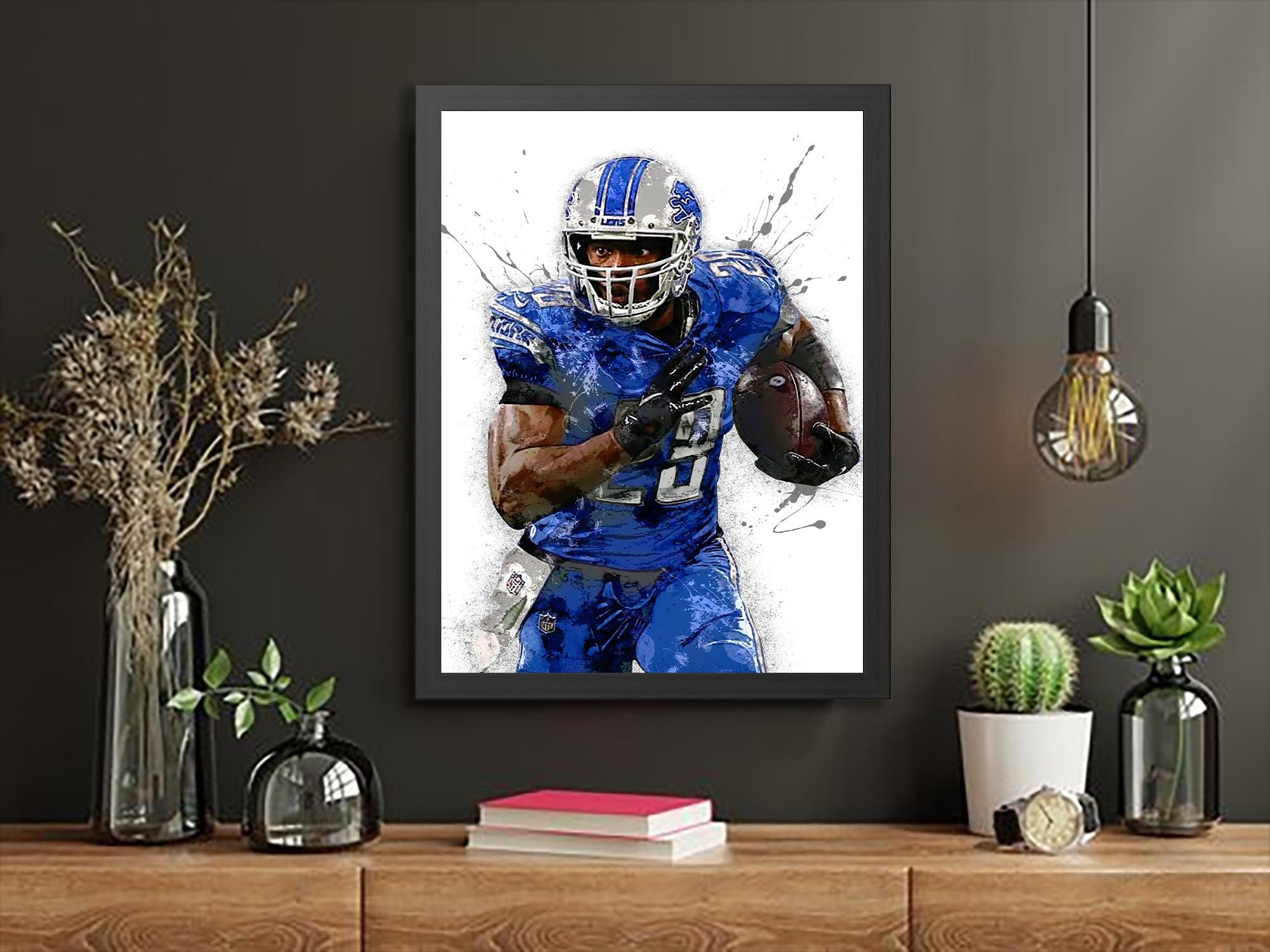 Adrian Peterson Poster, Detroit Lions, Gallery Canvas Wrap or Museum-Quality Poster, Fine Art, Wall Decor for Man Cave, Kids room, Dorm Room