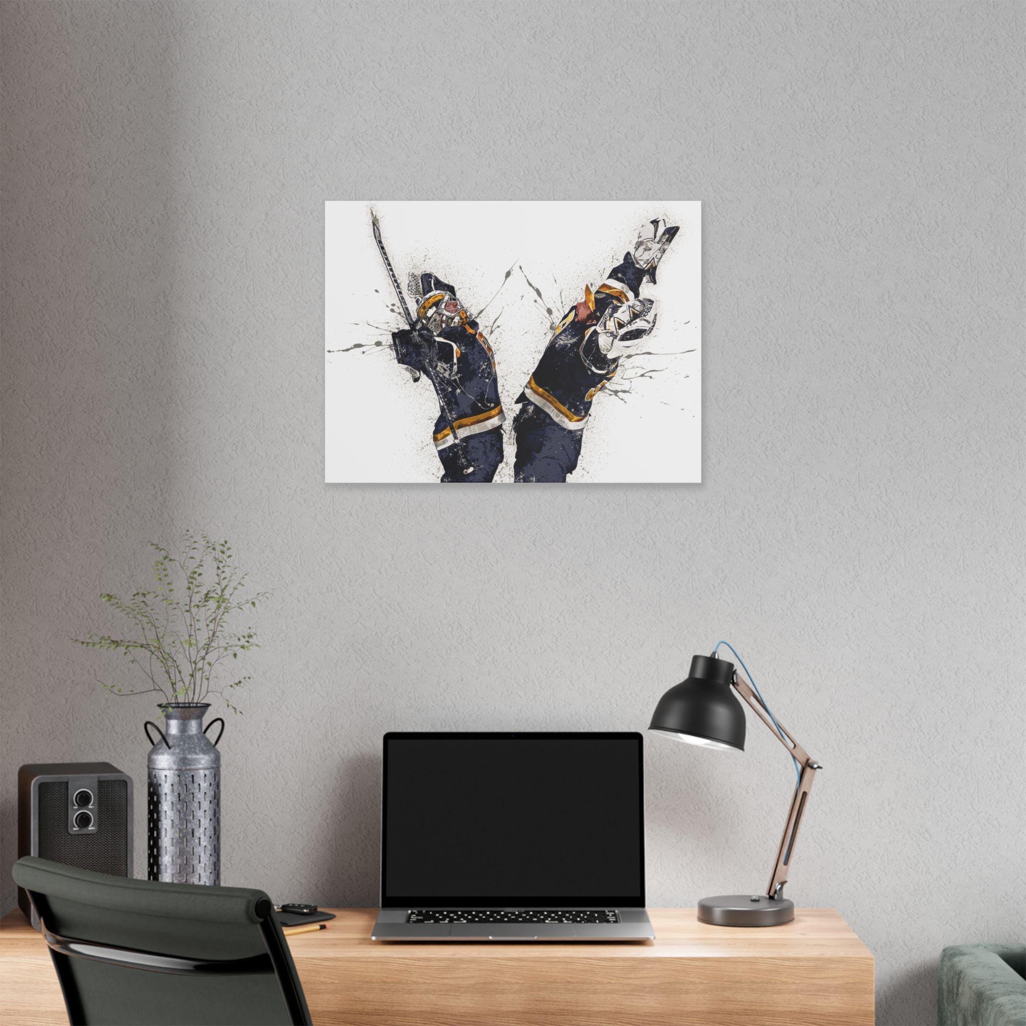 Jeremy Swayman, Linus Ullmark, Celebration, Boston Bruins, Gallery Canvas Wrap or Museum-Quality Poster, Man Cave, Kids room, Office