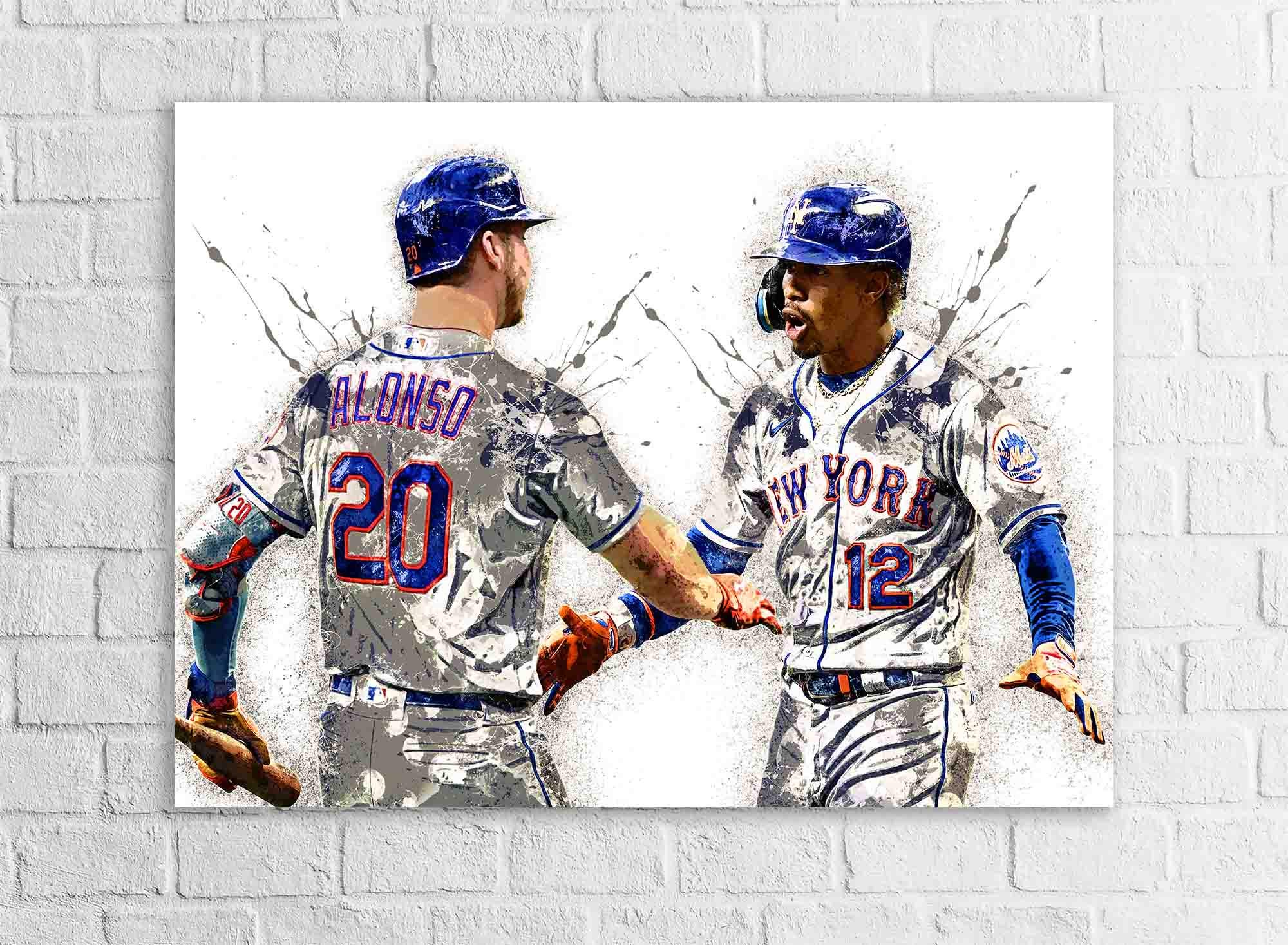 Pete Alonso, Francisco Lindor, NY Mets, Gallery Canvas Wrap or Premium Poster, Fine Art, Wall Decor for Man Cave, Office or Dorm Room
