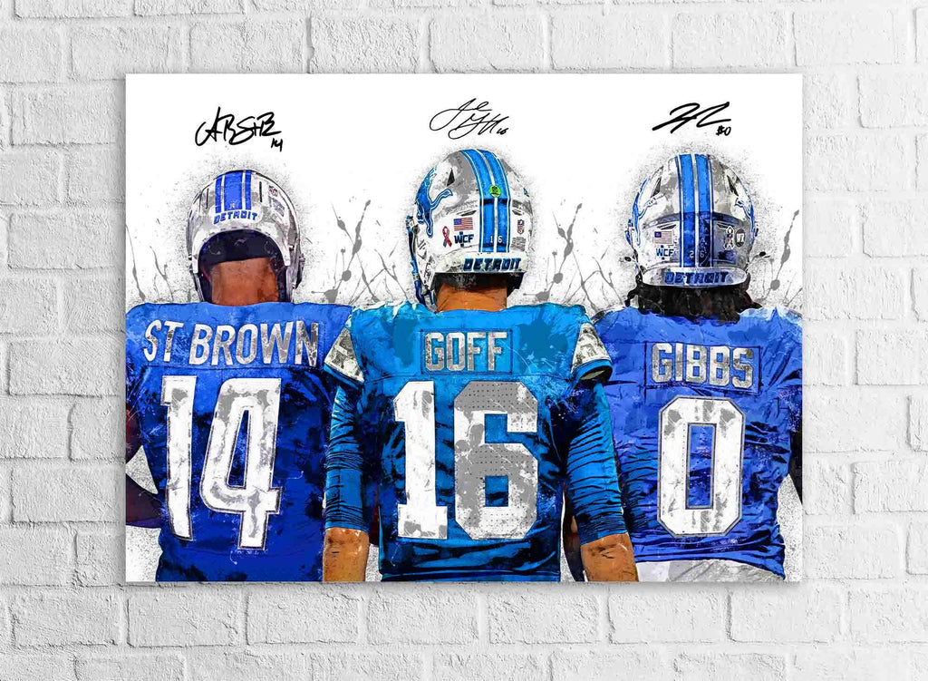 Jared Goff, Amon-Ra St. Brown, Jahmyr Gibbs Poster, Detroit Lions, Gallery Canvas Wrap