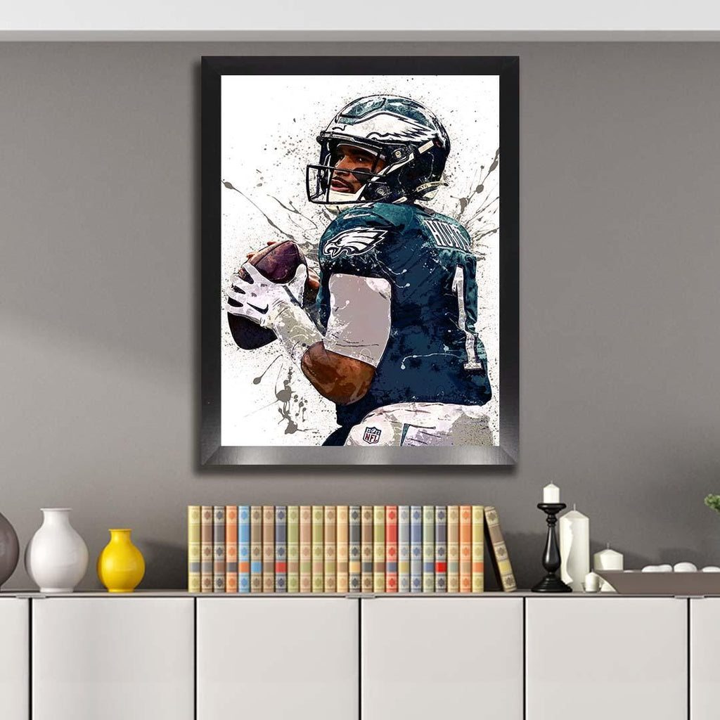 Jalen Hurts Poster, Philadelphia Eagles, Gallery Canvas Wrap or Museum-Quality Poster, Fine Art, Wall Decor for Man Cave, Kids room